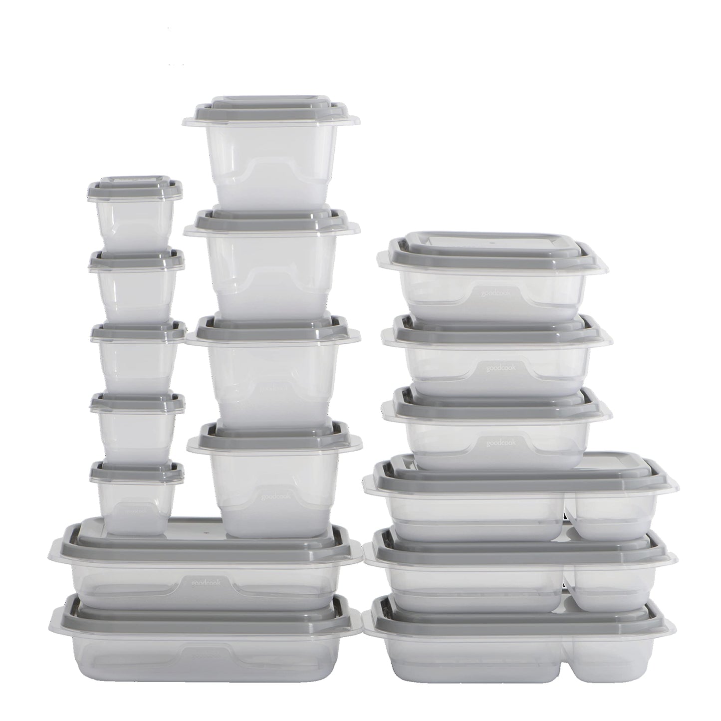 GoodCook EveryWare 34-Piece BPA-Free Plastic Food Storage Containers with Lids (Set of 17), Clear/Grey