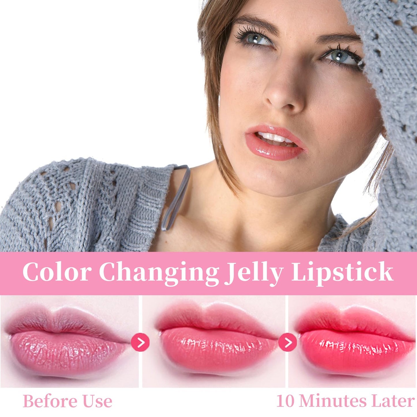 BLUE LOVE 2PCS Color Changing Flower Lipstick - Hydrating Jelly Lip Balm with Flower, Long-Lasting Moisturizer & Nourishing Lip Gloss (Gold&Pink) Beauty and Personal Care BLUE LOVE