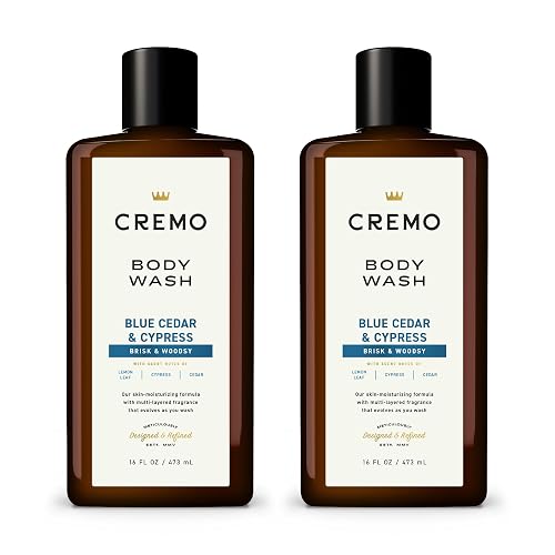 Cremo Rich-Lathering Blue Cedar & Cypress Body Wash, A Woodsy Scent with Notes of Lemon Peel, Cypress and Cedar, 16 Fl Oz (2-Pack)