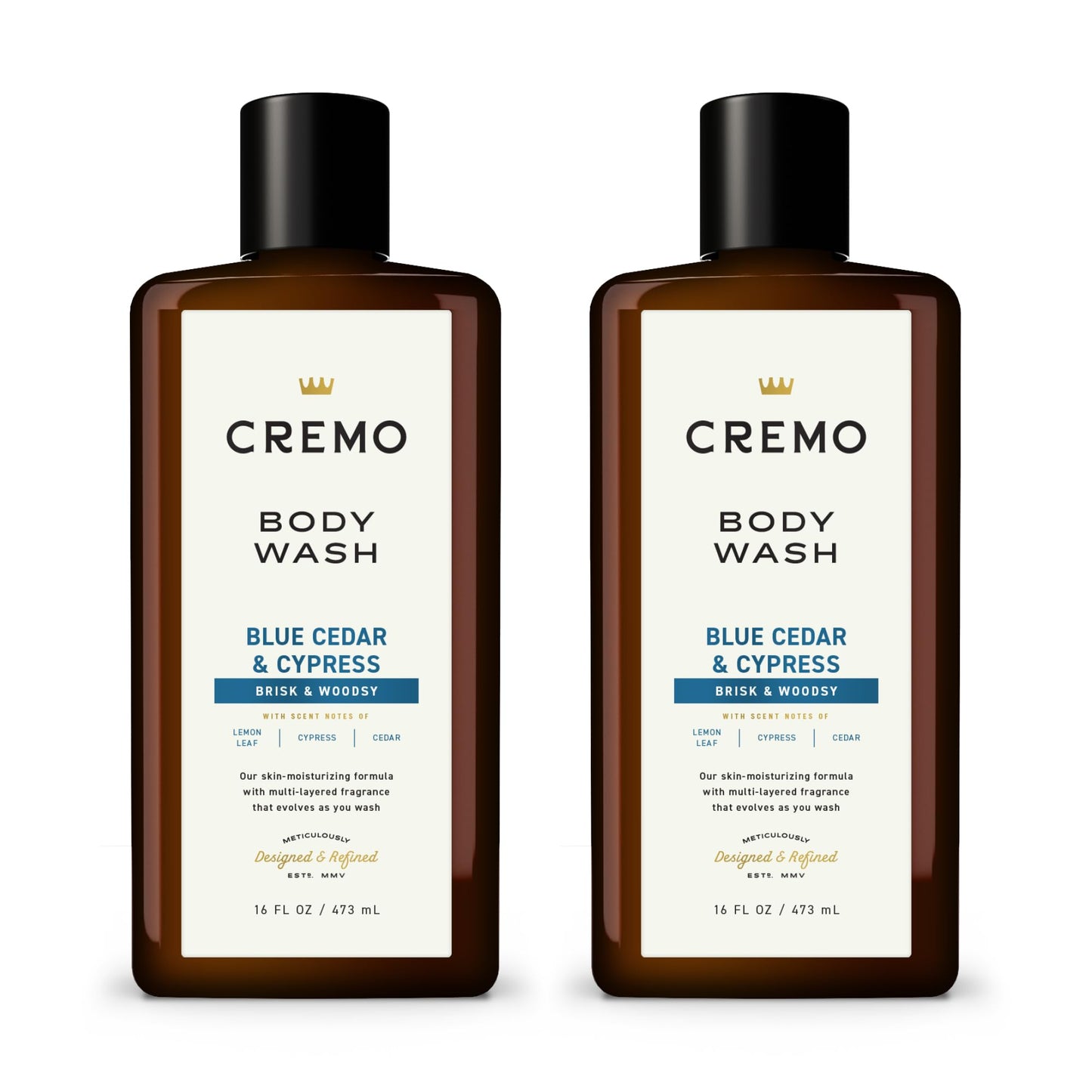Cremo Rich-Lathering Blue Cedar & Cypress Body Wash, A Woodsy Scent with Notes of Lemon Peel, Cypress and Cedar, 16 Fl Oz (2-Pack)