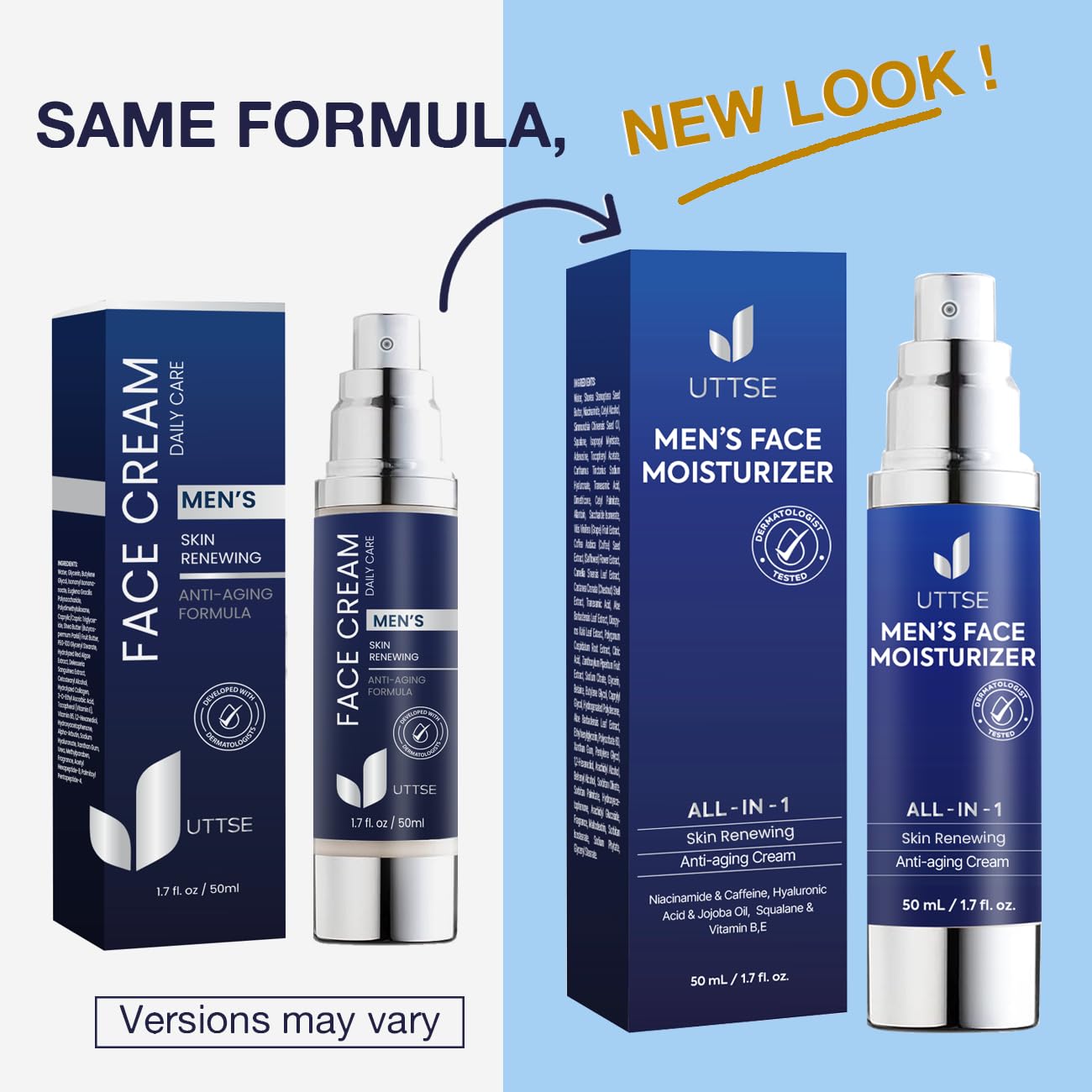 6-in-1 Face Cream for Men: Anti Aging & Wrinkle Cream for Men with Collagen, Hyaluronic Acid, Vitamins E & B, Shea Butter - Dark Spots Remover & Eye