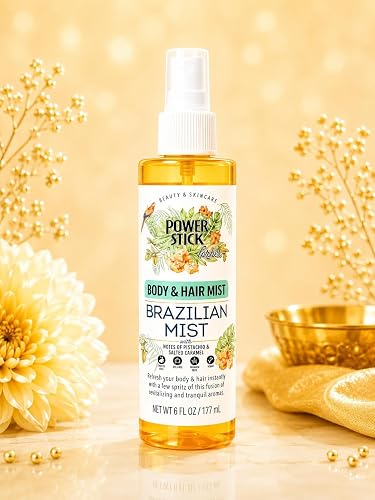 Power Stick for Her Brazilian Mist Body & Hair Mist, Pistachio & Salted Caramel Scent, 6 Fl Oz, Dye-Free, Paraben-Free