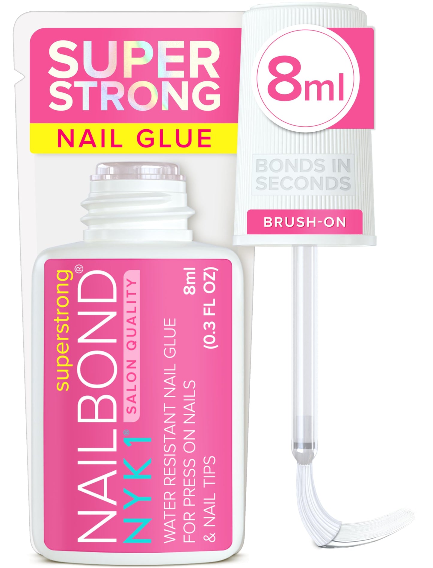 Super Strong Nail Glue for Press On Nails, Nail Tips & Acrylic Nails (8ml) NYK1 NailBond Brush On Glue for Press Ons, Tips & Acrylics - Long Lasting Beauty and Personal Care NYK1 Default Title