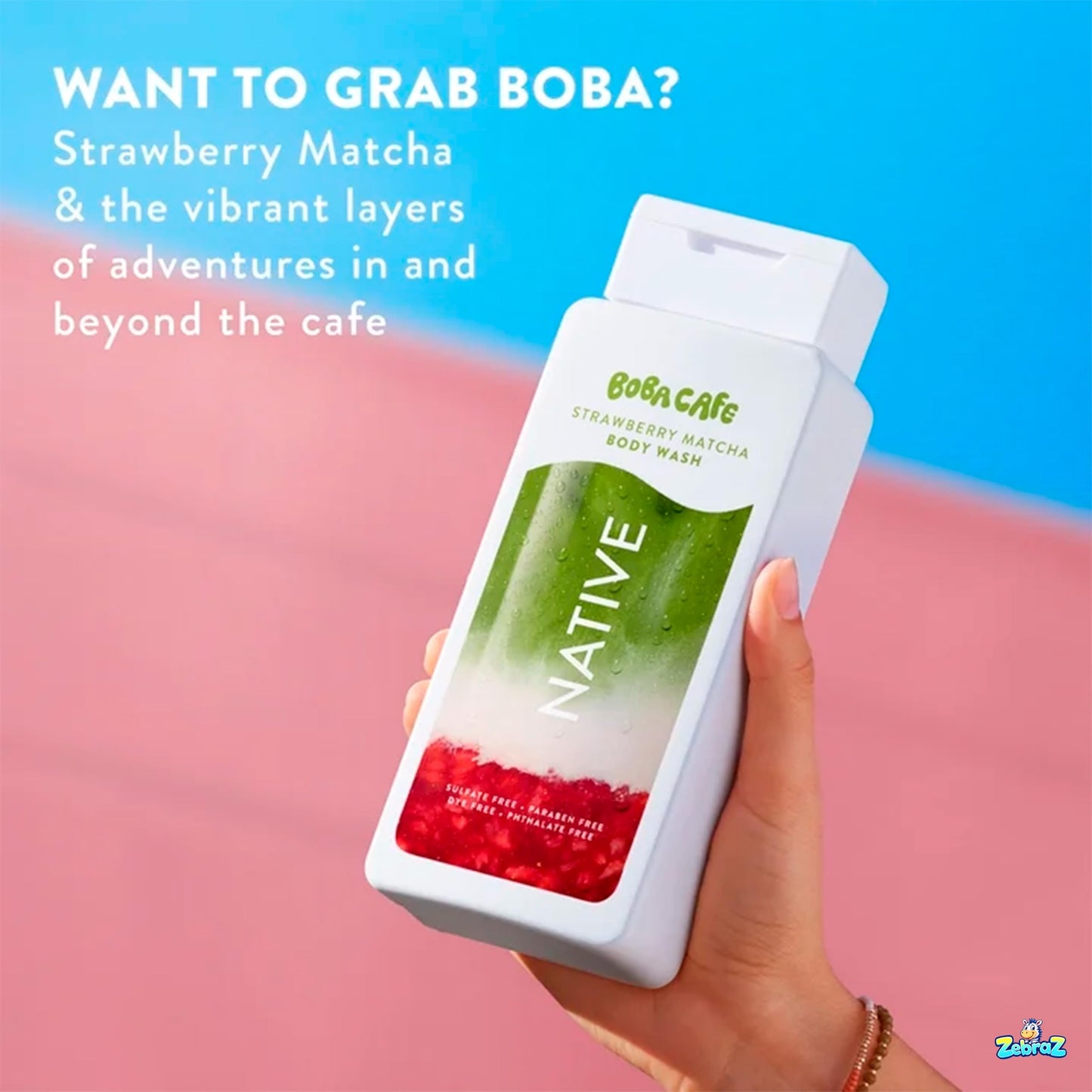 Native Body Wash, Limited Edition Strawberry Matcha, Sulfate Free Body Wash for Women & Men, Boba Café, 18 fl ozz - Of 02