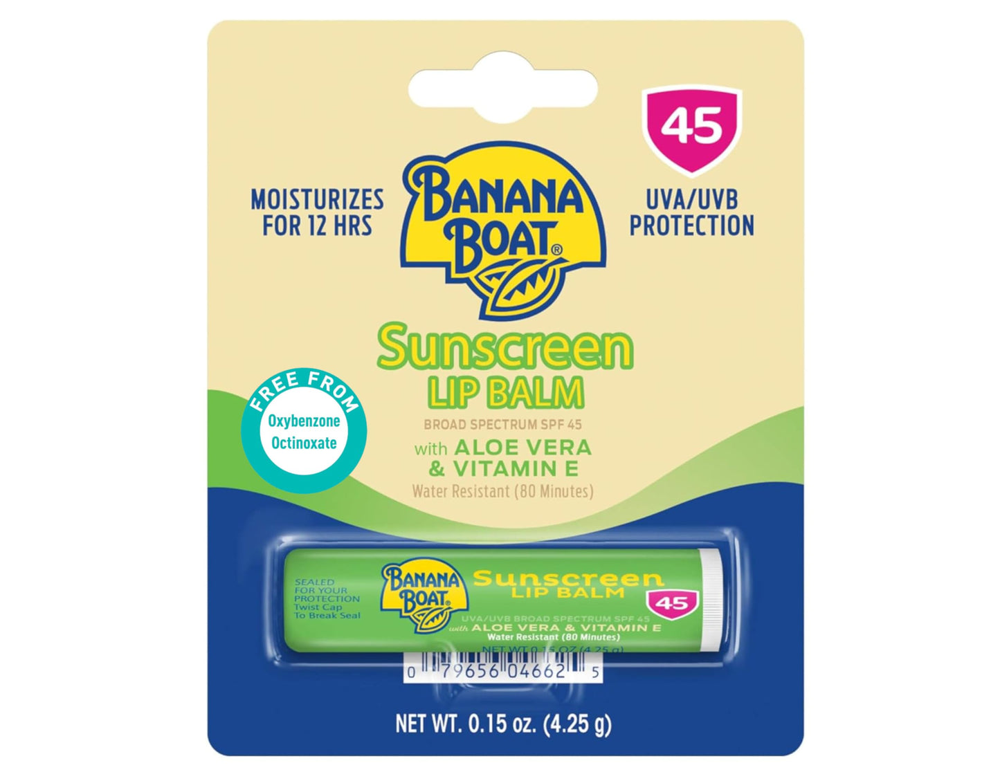 Banana Boat Aloe Vera Lip Balm SPF 45, 0.15 Ounce