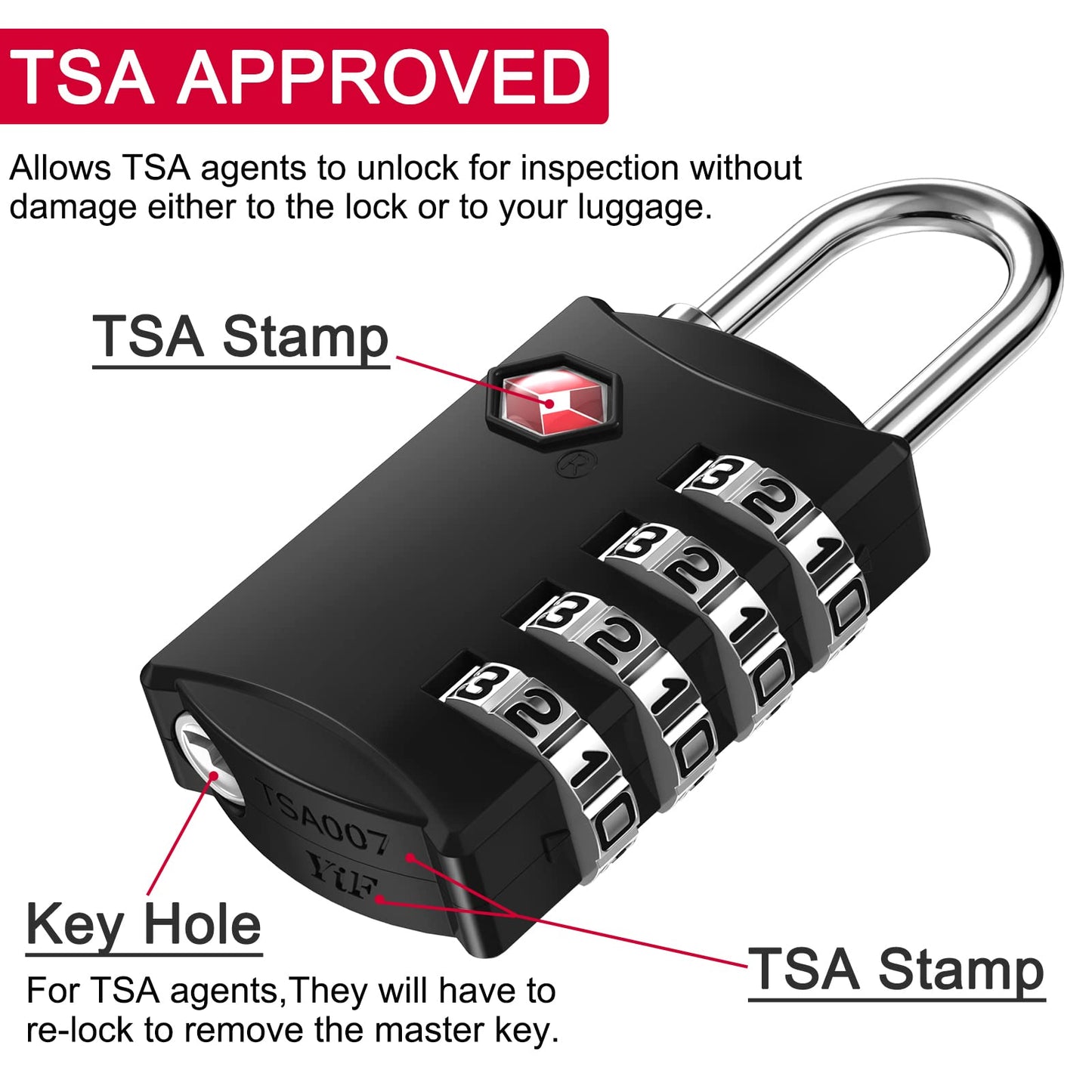 ZHEGE TSA Approved Luggage Lock – 4 Digit Combination Travel Padlock with 80cm Flexible Cable for Suitcases & Backpacks