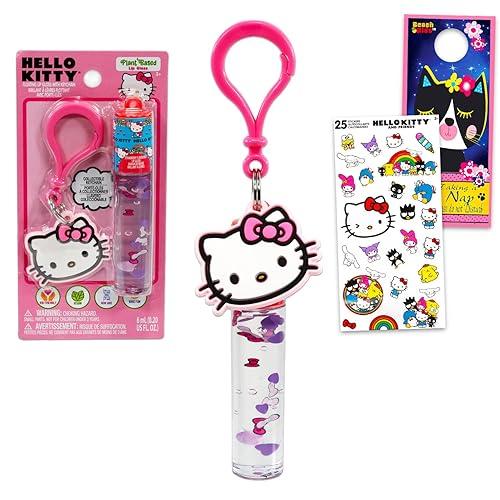 Hello Kitty Lip Gloss Tubes - Bundle with 2 Lip Gloss in Assorted Flavors for Party Favors Plus Bag Clip, Stickers, More | Hello Kitty Party Favors