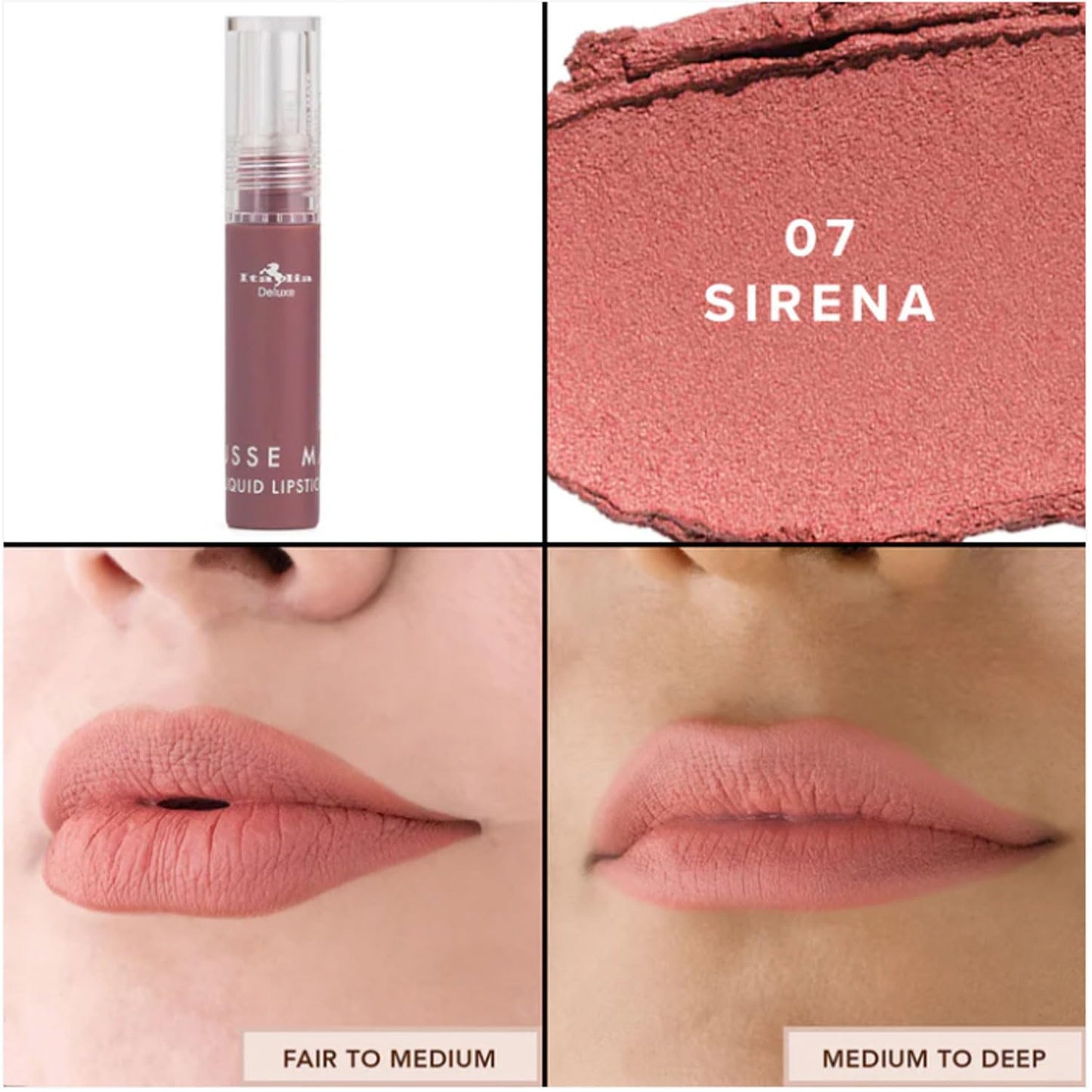 Italia Deluxe Pick 1 Mousse Matte Liquid Lipstick Comfortable Velvet Finish & Zipper Bag (190-07 : SIRENA, Full Size)