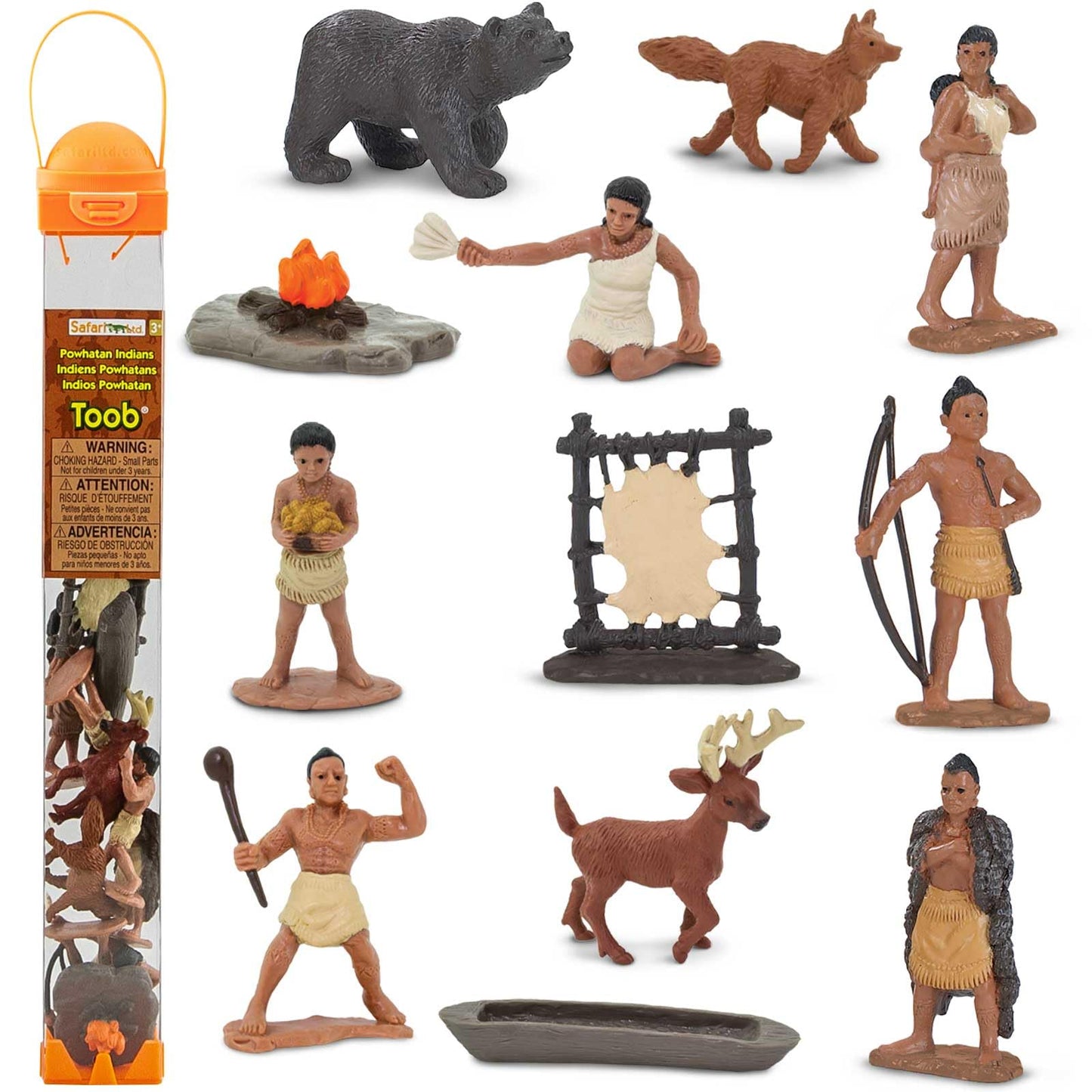 Safari Ltd. Powhatan Indians TOOB - 12 Figurines: Camp Fire, Canoe, Deer Hide, Warriors, Pocahontas, Chief Whunsoncock, & More - Educational Toy…