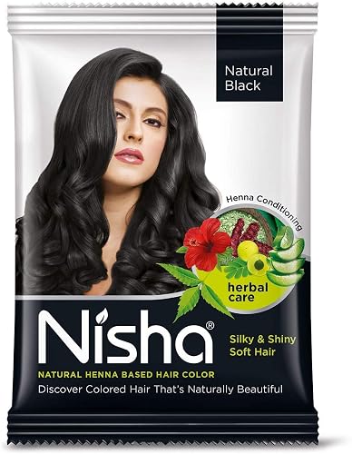 Nisha Henna Based Color Dye For Hair (0.3 Ounce (Pack of 6), Natural Black)
