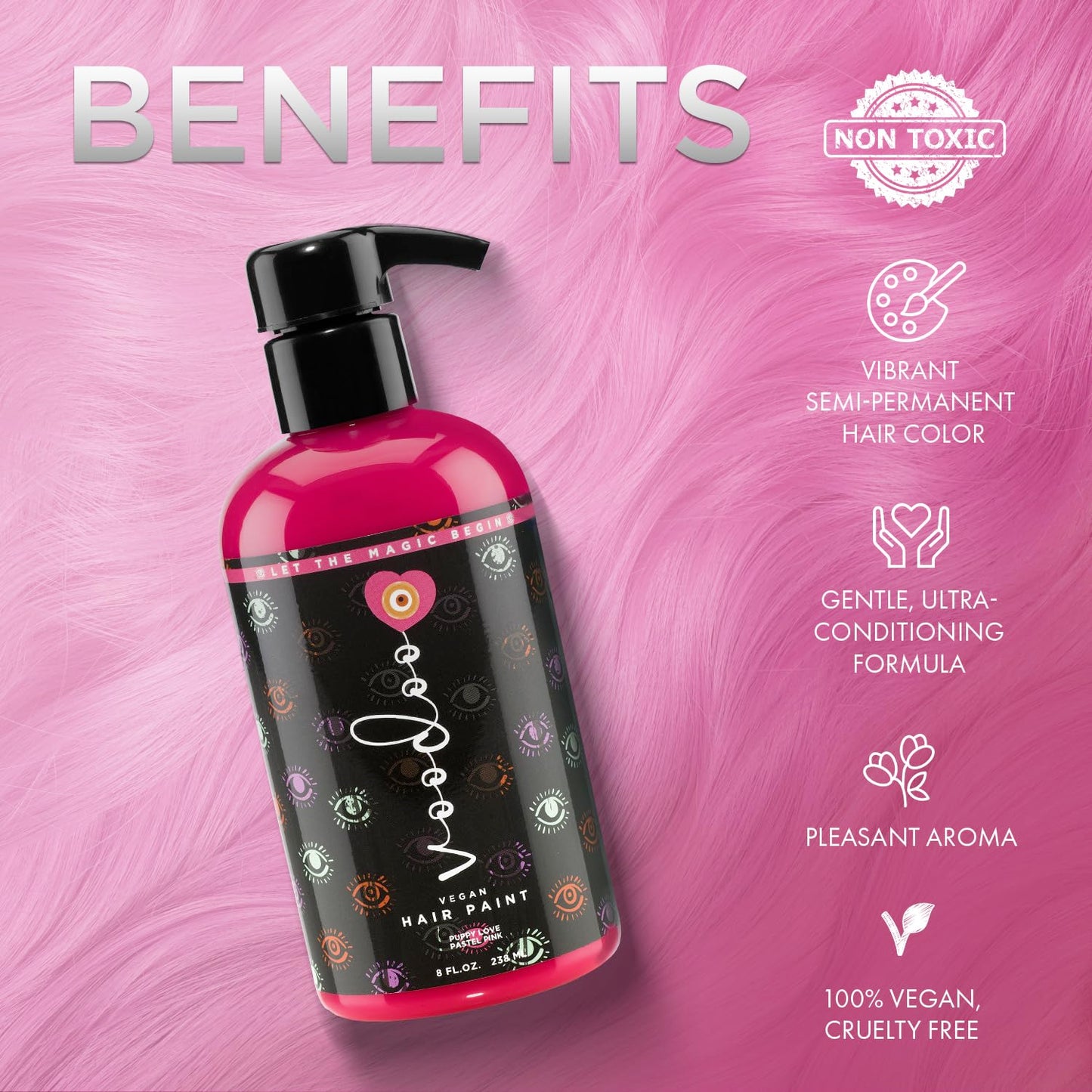 MOEHAIR VOODOO Pink Hair Dye, 8 Oz (Puppy Love), Pastel Pink, Vegan & Cruelty-Free, Semi-Permanent Hair Color, Intermixable, Ammonia, Sulfate