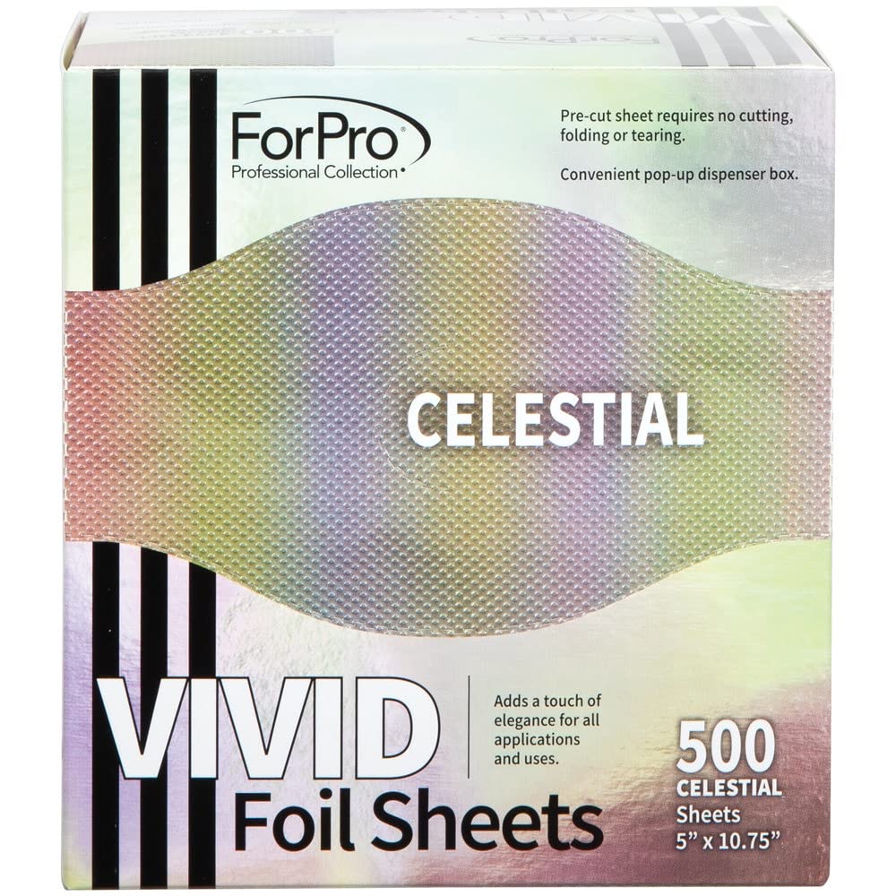 ForPro Professional Collection Vivid Celestial Embossed Foil Sheets, Aluminum, Pop-Up Foil Dispenser, Hair Foils for Color Application & Highlighting