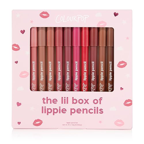 ColourPop Lil Box of Lippie Pencils Makeup Kit - 10-Piece Vegan Lip Liner Set with Creamy, Long-Wearing Formula - Includes New Shades to Deliver Bold