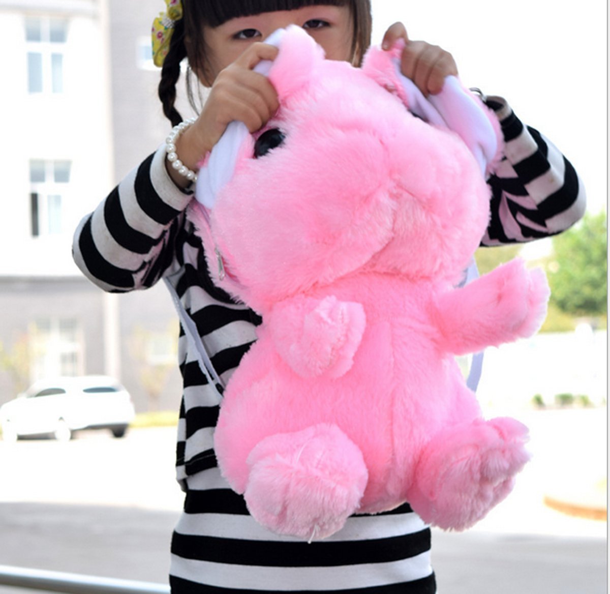 TOLLION Plush Stuffed Animal Backpack Bunny Backpack with Adjustable Gift for Women Girl (Pink)