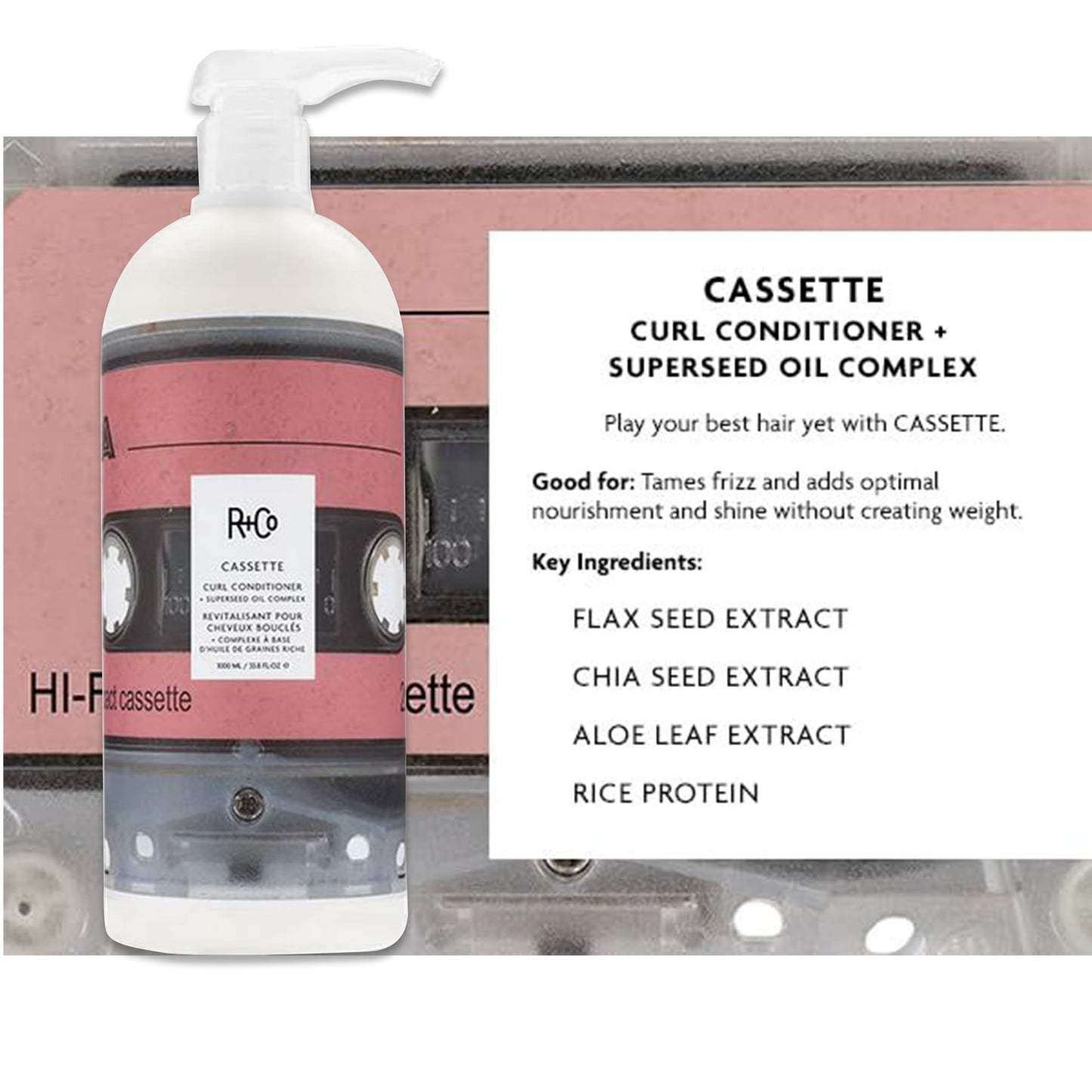 R+Co Cassette Curl Defining Shampoo and Conditioner Liter Set - Lightweight Curl Definition & Frizz Control for Natural, Bouncy Curls - Adds Shine