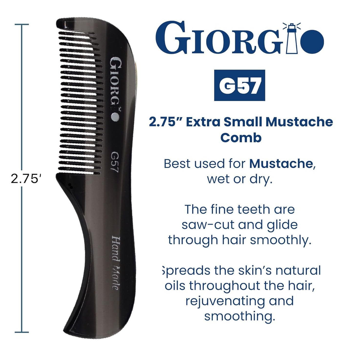 Giorgio G57 Extra Small 2.75 Inch Men's Fine Toothed Beard and Mustache Comb for Facial Hair Grooming and Styling. Wallet Pocket Comb Handmade Beauty and Personal Care GIORGIO