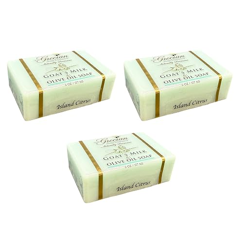 Grecian Goats Milk & Olive Oil Soap Bar 3-pack Island Citrus Scent: Handmade, All-Natural, Soap for Dry & Sensitive Skin, Anti-Aging, pH-Balanced
