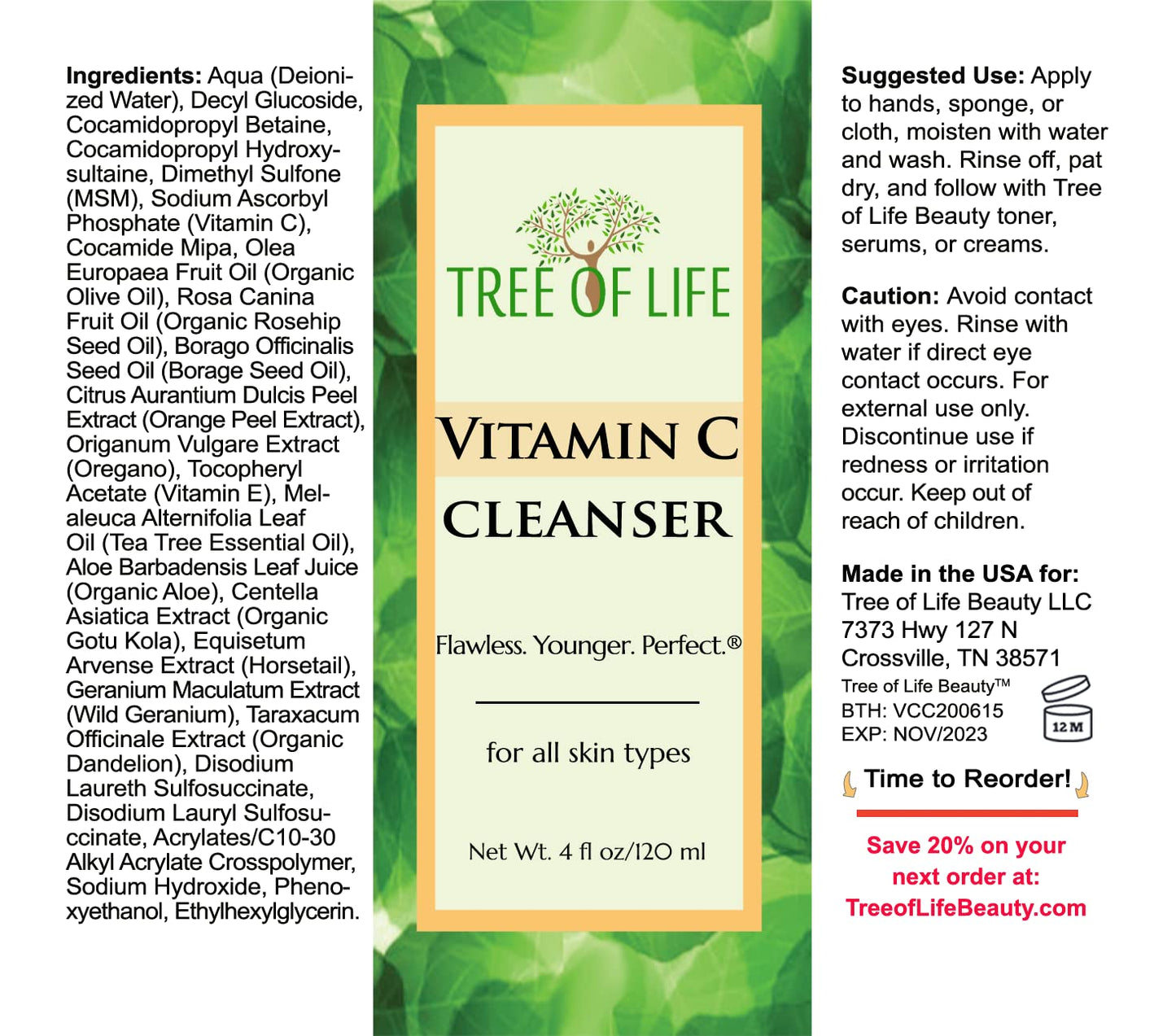 Tree of Life Beauty Vitamin C Brightening Face Care, Minimizing Pores & Facial Cleanser for Gentle Deep Cleaning with Organic Aloe, Clean