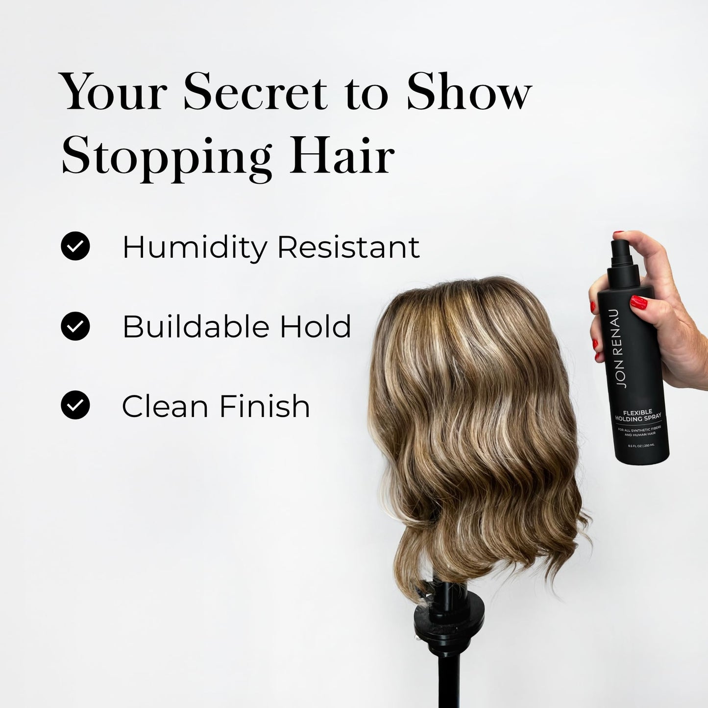 Jon Renau Flexible Holding Spray, Buildable Hold for Human Hair and Synthetic Wigs, Paraben and Sulfate Free Styling Spray, Brushable Finish