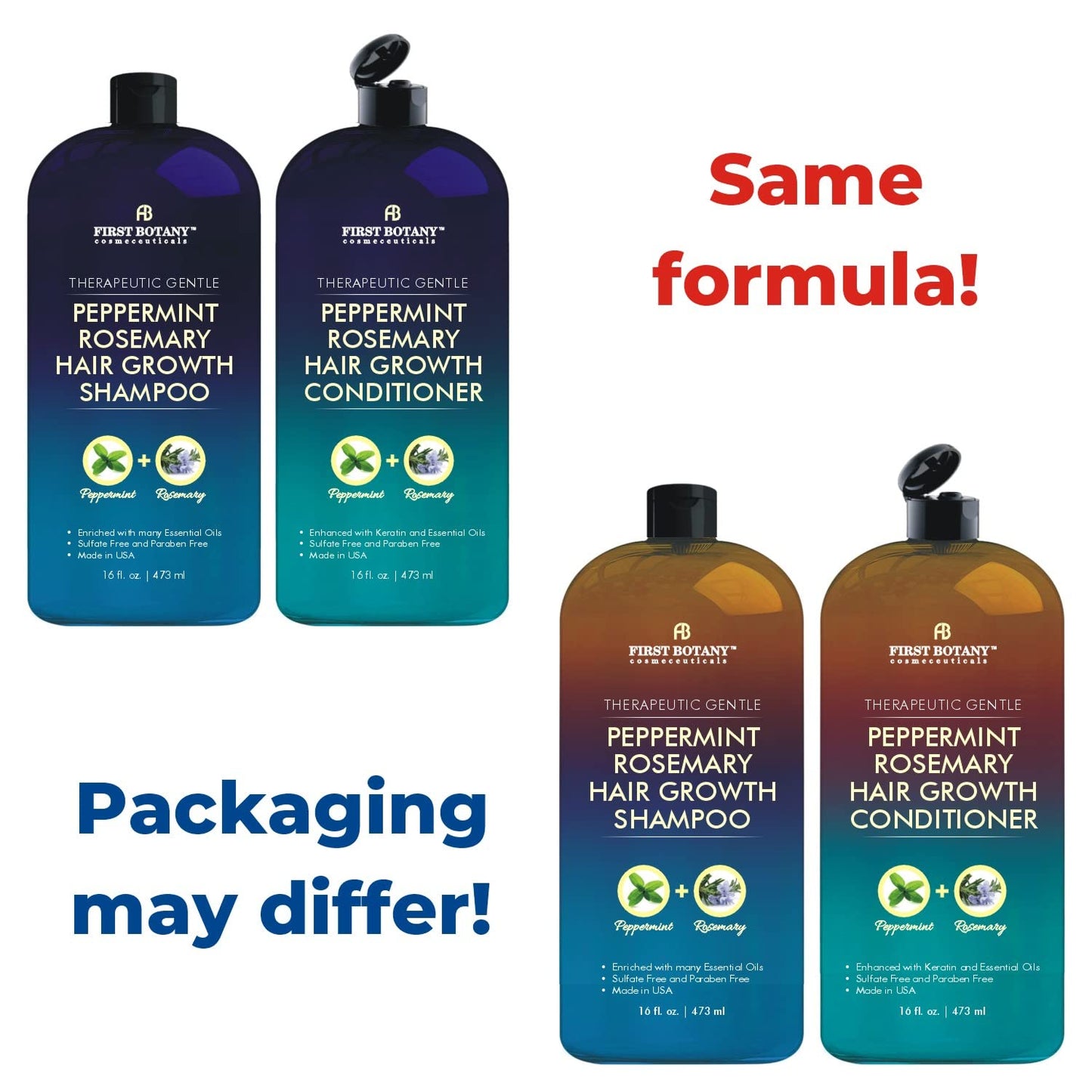 First Botany, Peppermint Rosemary Hair Regrowth and Anti Hair Loss Shampoo and Conditioner Set - Daily Hydrating, Detoxifying, Volumizing Shampoo