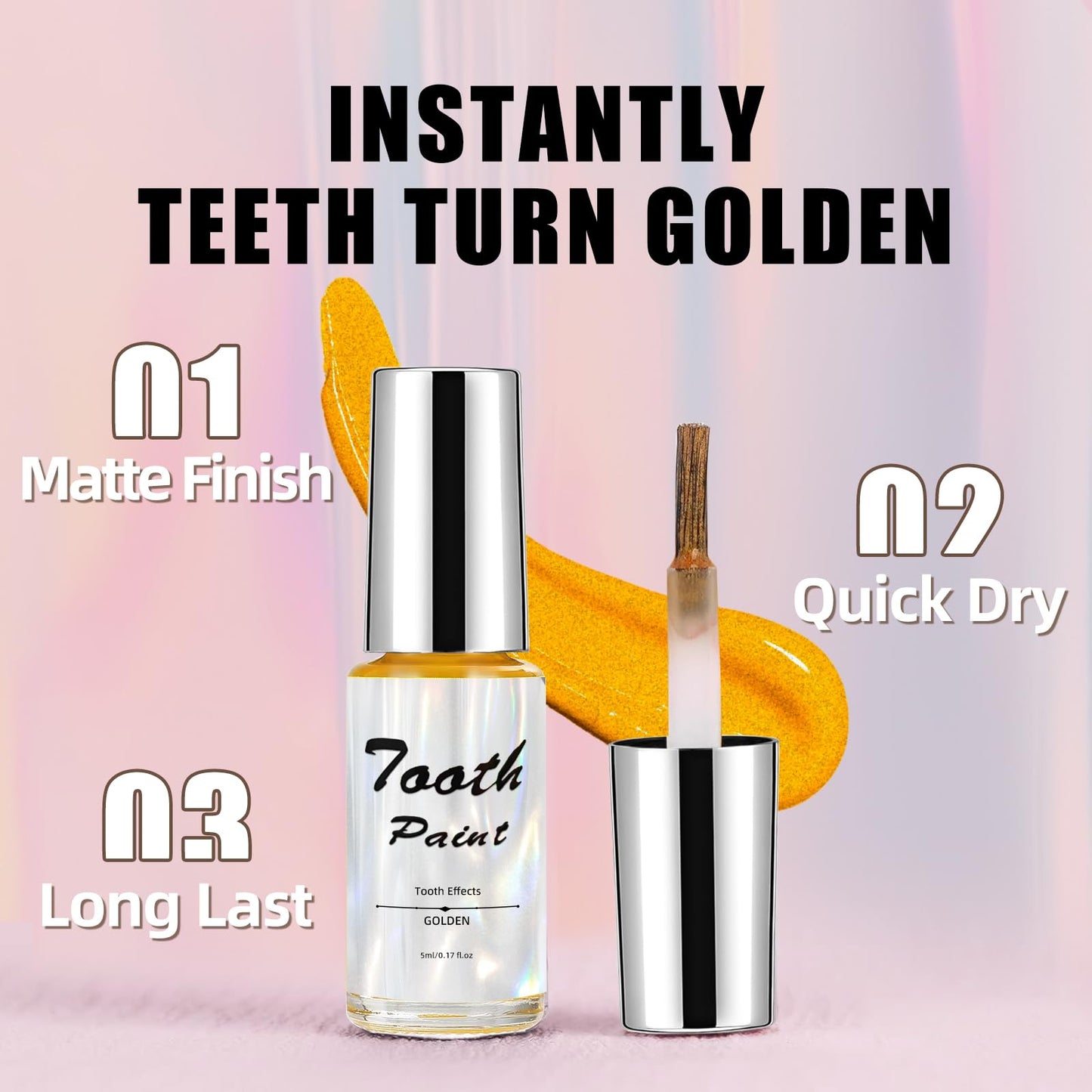 Gold Tooth Paint, Temporary Gold Out Tooth Makeup, Quick Dry & Realistic, No Streak, Perfect for Creating Golden Teeth SFX & Pirate Teeth Makeup