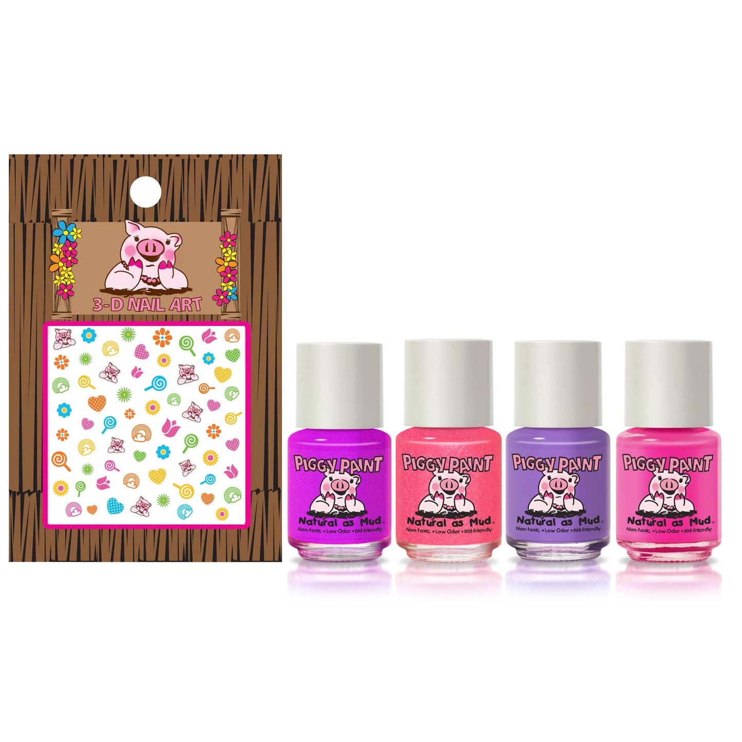 Piggy Paint | 100% Non-Toxic Girls Nail Polish | Safe, Cruelty-free, Vegan, & Low Odor for Kids | Swirls & Twirls (4 Polish + Nail Art Gift Set)