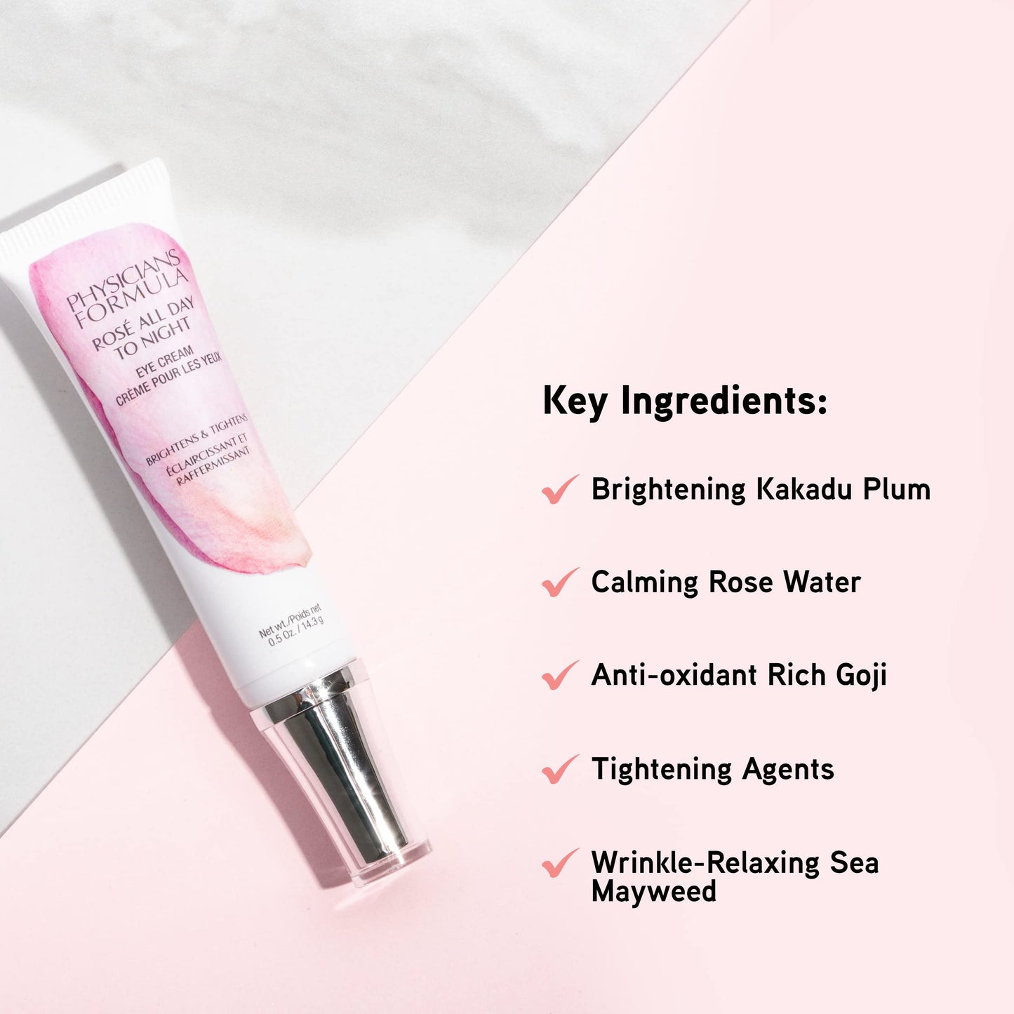 Physicians Formula Rosé All Day To Night Eye Cream, Dark Circles, Puffiness, Bags Under Eyes, Wrinkles | Dermatologist Tested, Clinicially Tested