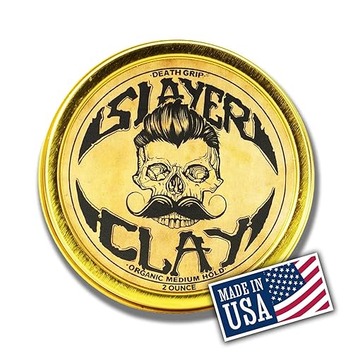 Hair Clay For Men - Slayer Clay Organic Medium Hold 2 Ounce Tin - Like Pomade Cream Or Gel - Shine Free & Non Greasy - Anti Dandruff & Easy To Use