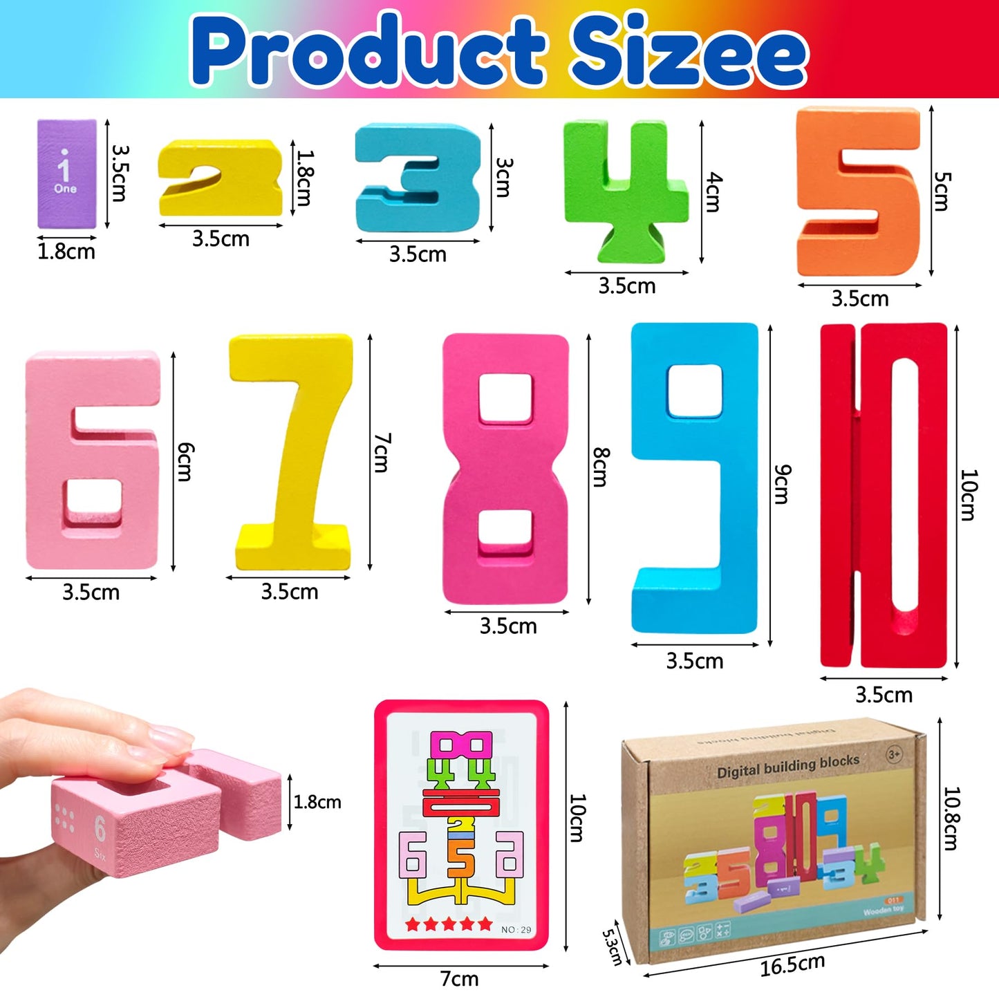 20pcs Wooden Number Building Blocks – Montessori Math Learning & Counting Toys, Educational Digital Blocks for Kids & Parent-Child Play
