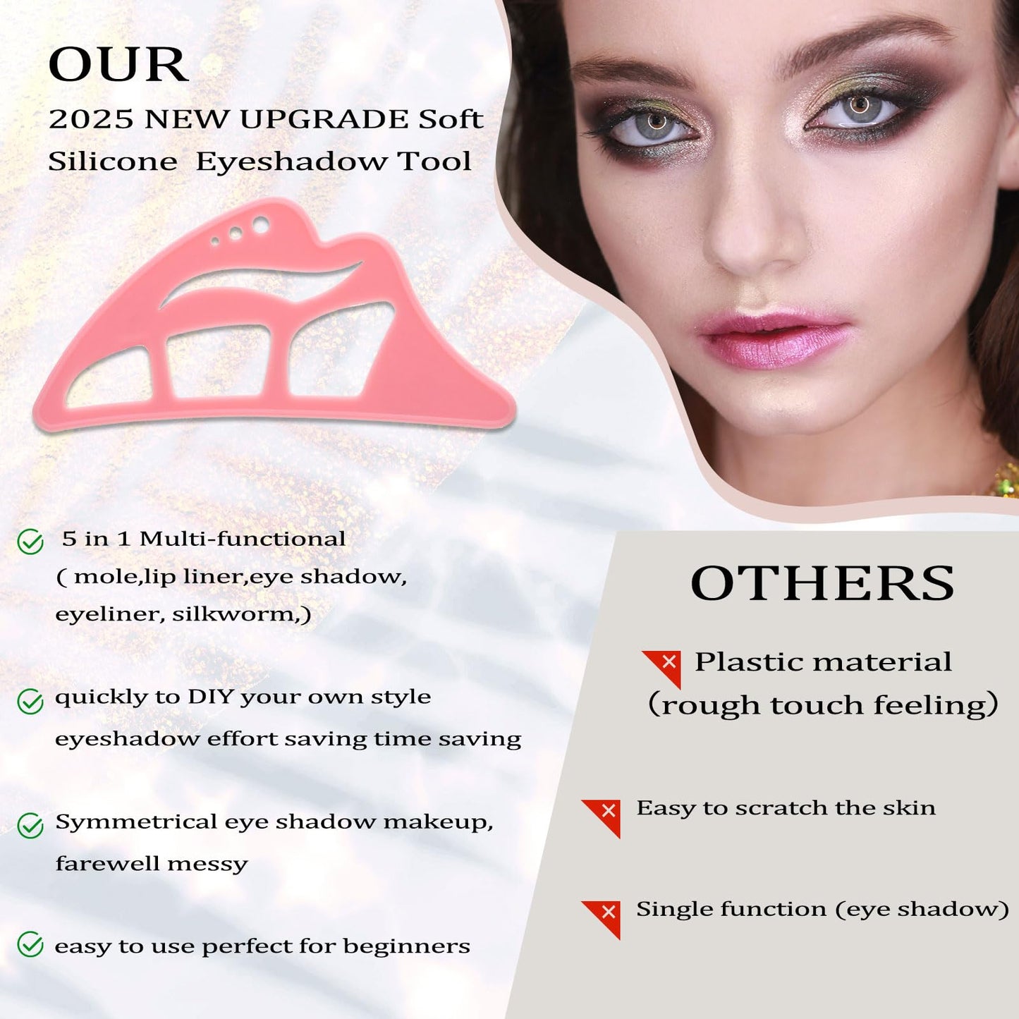 NFAMRZCAR 2PC Eyeshadow Stencil 5 in 1 Silicone Eyeshadow Tool,Reusable Eye Makeup Aid Stencils,Eye Makeup Aid, for Make Up Beginners&Women