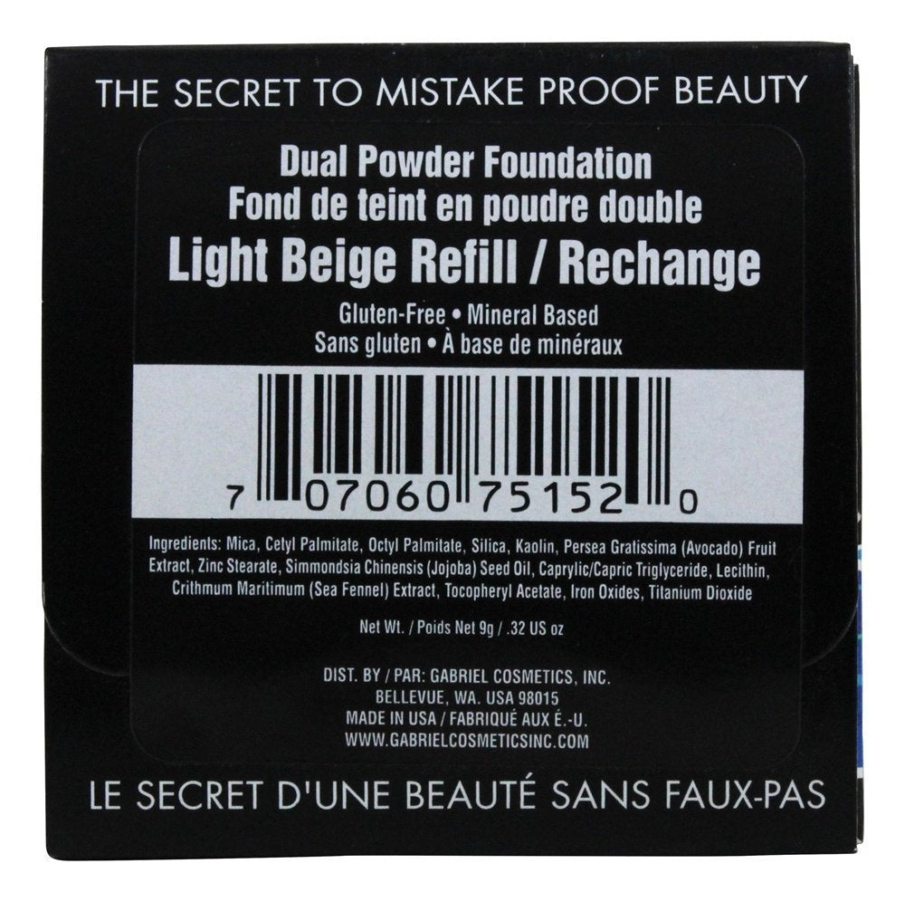 Paraben Free, Vegan, Gluten-free, Cruelty-free, Non GMO, Pressed mineral powder, (REFILL Light Beige)