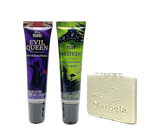Bath & Body Works Disney Villains Collection Lip Duo - Evil Queen and Maleficent Lip Gloss with a Natural Oats Sample Soap