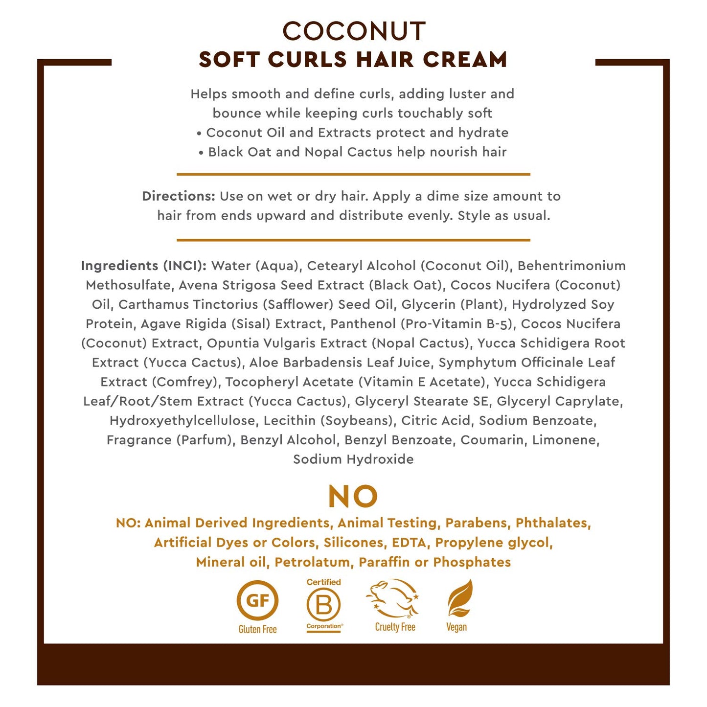 Desert Essence Coconut Soft Curls Hair Cream - Botanically-Based Curl Cream for Curly Hair - Silicone-Free - Hydrating with Coconut Oil, Black Oat