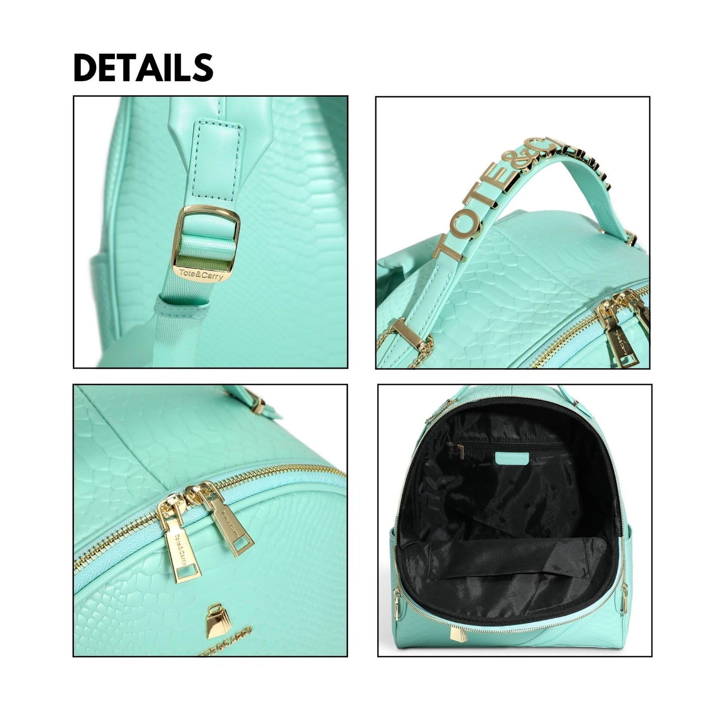 Tote&Carry Apollo BFF Backpack for Women, Vegan Leather, Water-Resistant, Carry-On Luggage for Travel, Work & Daily Use (Snake Skin Pattern, Mint Green)