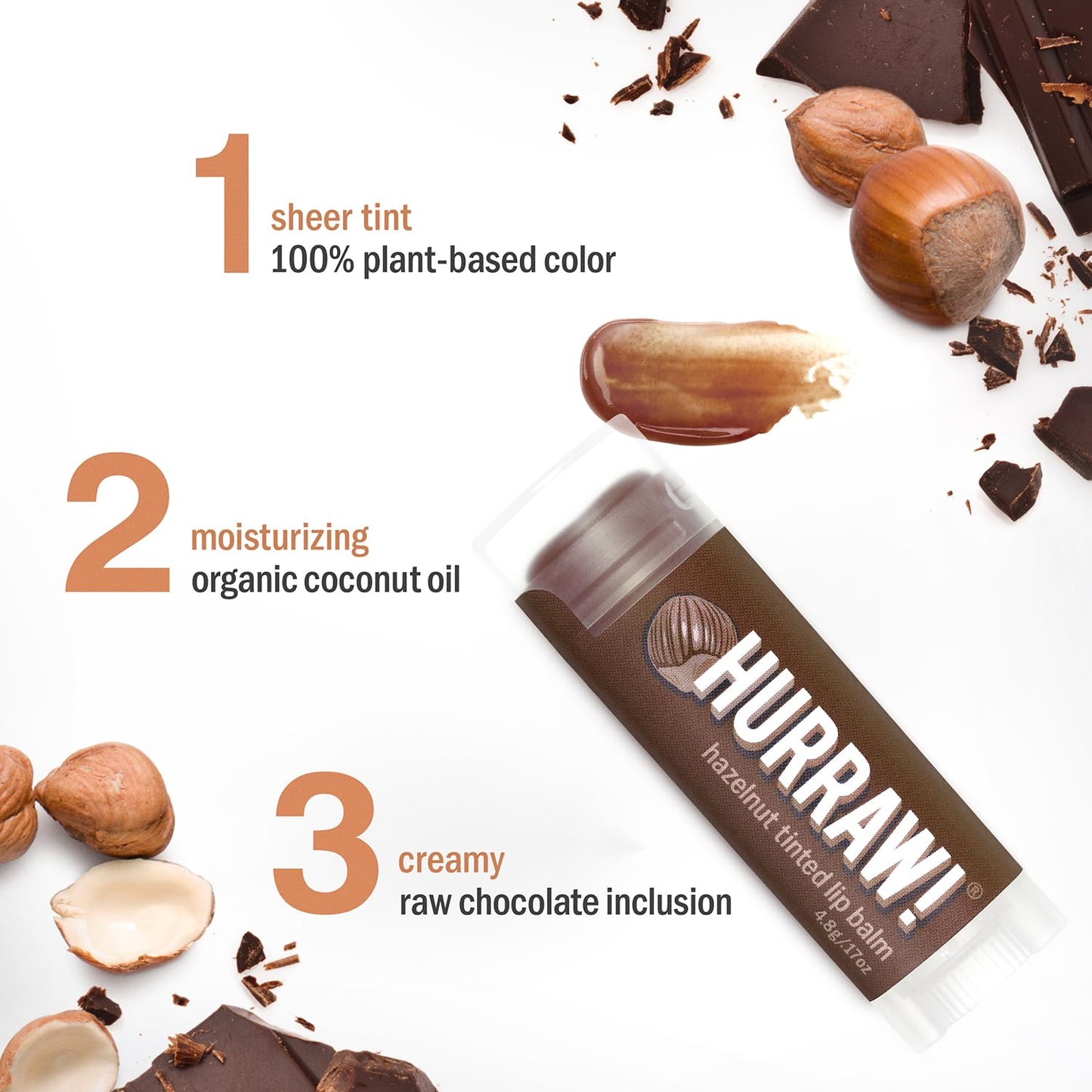 Hurraw! Hazelnut Tinted Lip Balm, 2 Pack: (Sheer Brown Tint) Organic, Certified Vegan, Cruelty and Gluten Free. Non-GMO, 100% Natural Ingredients.