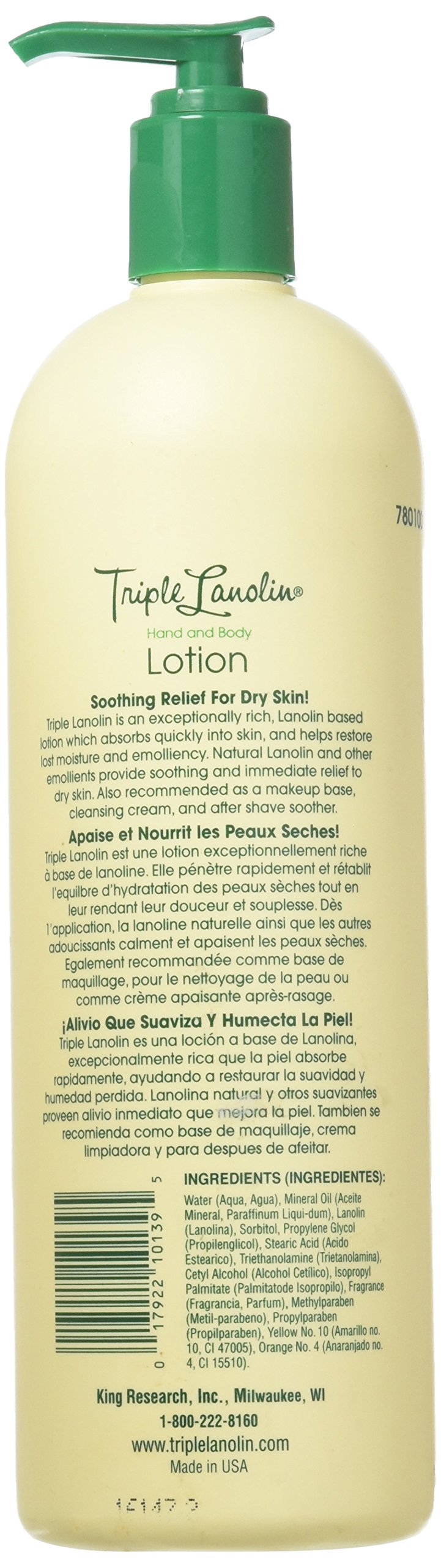 Triple Lanolin Original Formula Hand & Body Lotion (20 oz) - Professional Lanolin Moisturizer for Dry Skin - Deeply Hydrating Hand and Body Lotion