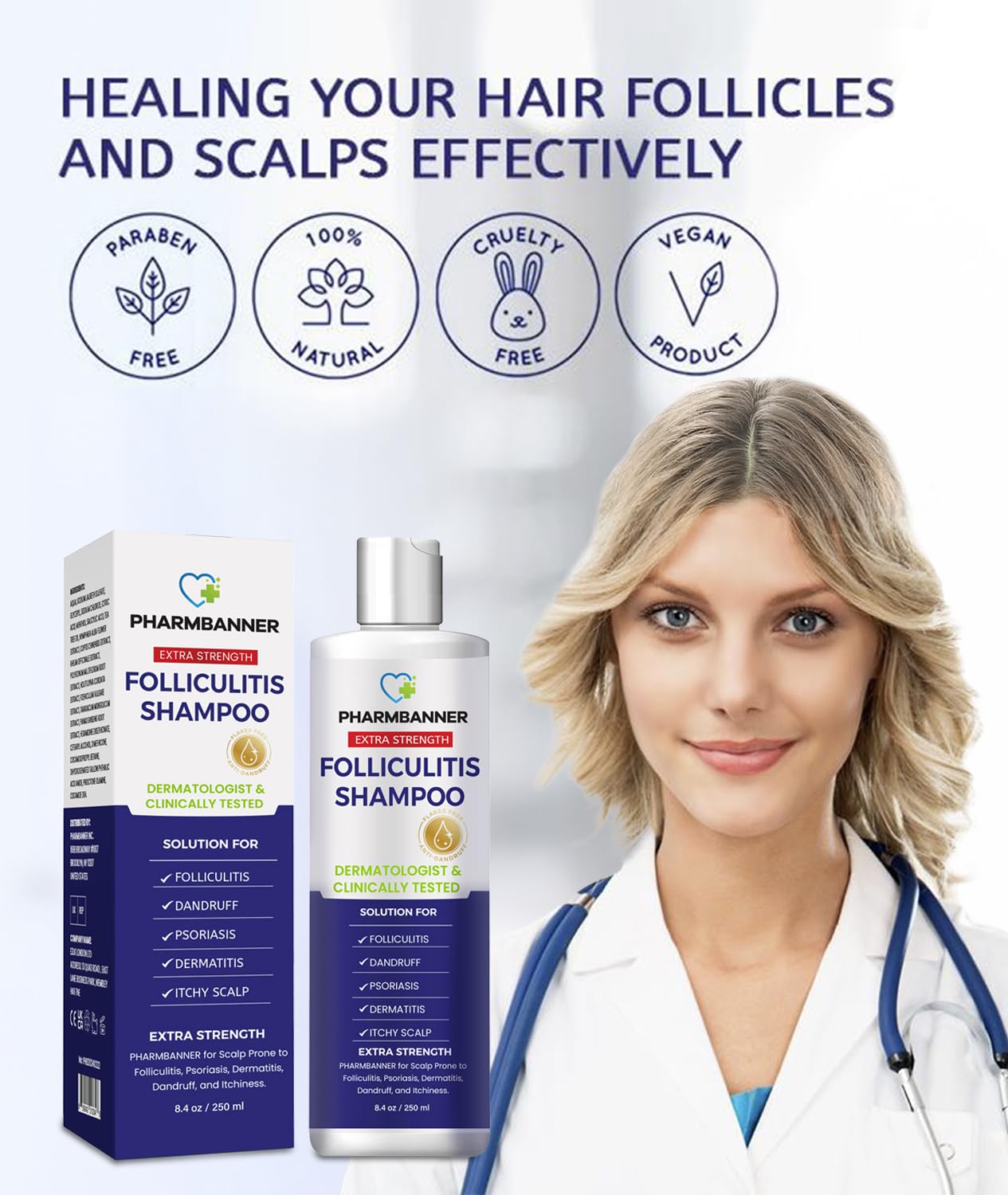 PHARMBANNER Anti-Fungal Shampoo for Itchy, Dry Scalp - Supports Scalp Health, Helps with Folliculitis, Seborrheic Dermatitis & Scalp Flaking-2 Pack