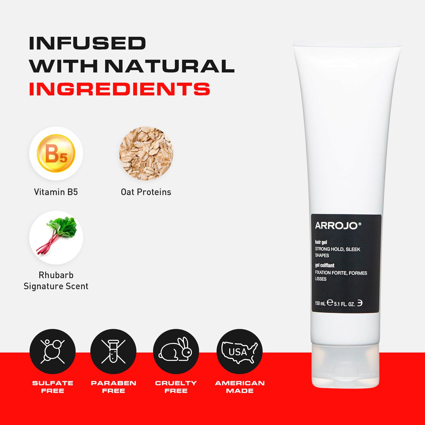 Arrojo Hair Gel for Short Hair, 5.1oz - No-Flake Styling Gel with Vitamin B5 - Strong Hold, Pliable Finish, Non-Sticky for Sleek & Modern Hairstyles