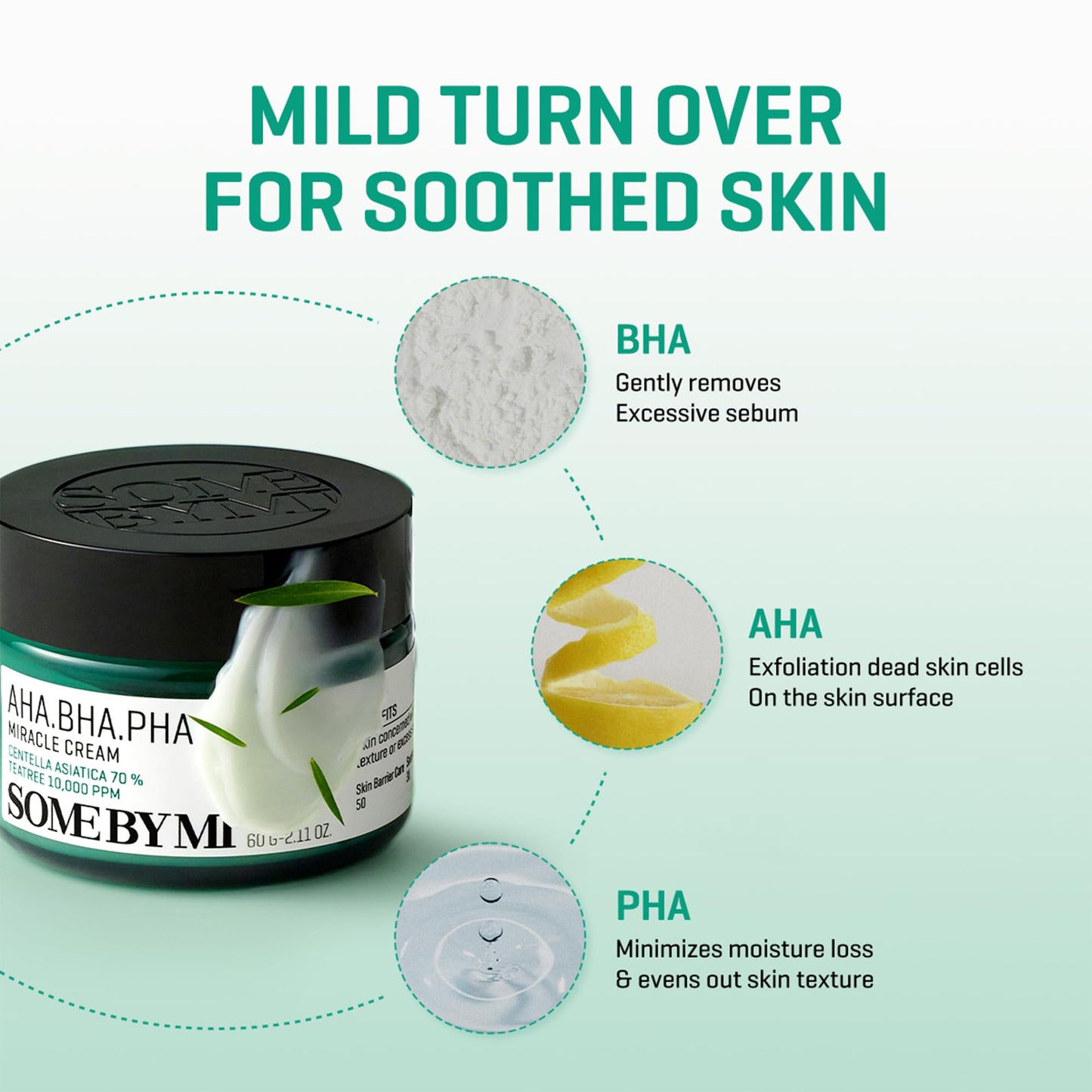 SOME BY MI AHA BHA PHA 30 Days Miracle Cream - 2.02oz, 60ml - Mild Exfoliating Salicylic Acid & Centella Face Moisturizer for All Skin Types - Daily