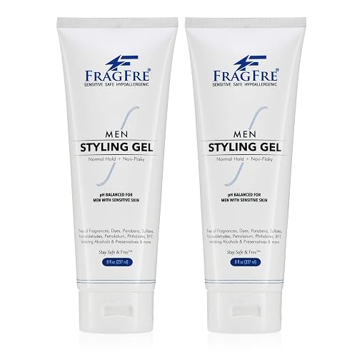 FRAGFRE Men Hair Styling Gel Fragrance Free 8 oz (2-Pack Gift Set) - pH Balanced for Men with Sensitive Skin - Not Too Firm or Light - Just Normal