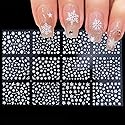 12 Sheets Snowflakes Nail Art Stickers Christmas Nail Decals 3D Self-Adhesive Snowflakes Nail Designs Nails Supplies for Women Girls Nails Tattoos