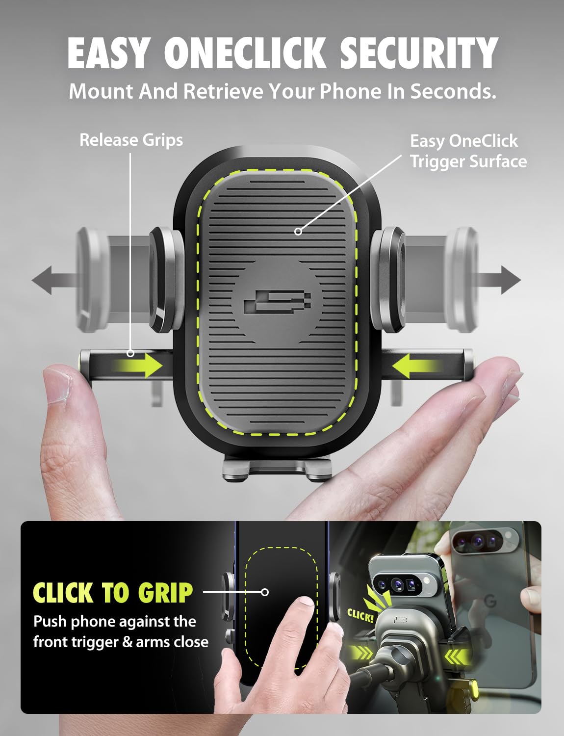 Bracketron Easy OneClick Cell Phone Holders for Your Car, Universal Car Mount Suction Cup for Dashboard Windshield Air Vent Truck Stand, for iPhone…