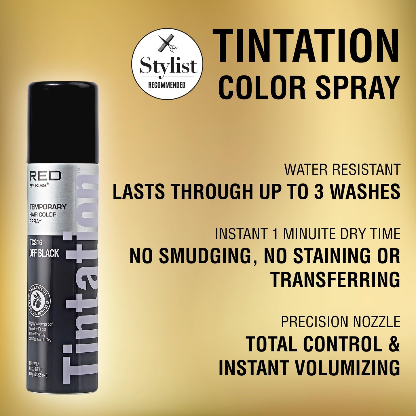 Red by Kiss Tintation Temporary Hair Color Spray, Instant Gray Root Touch Up Coverage, Water-Resistant & Smudge-Proof, Easy Wash Out, Barber