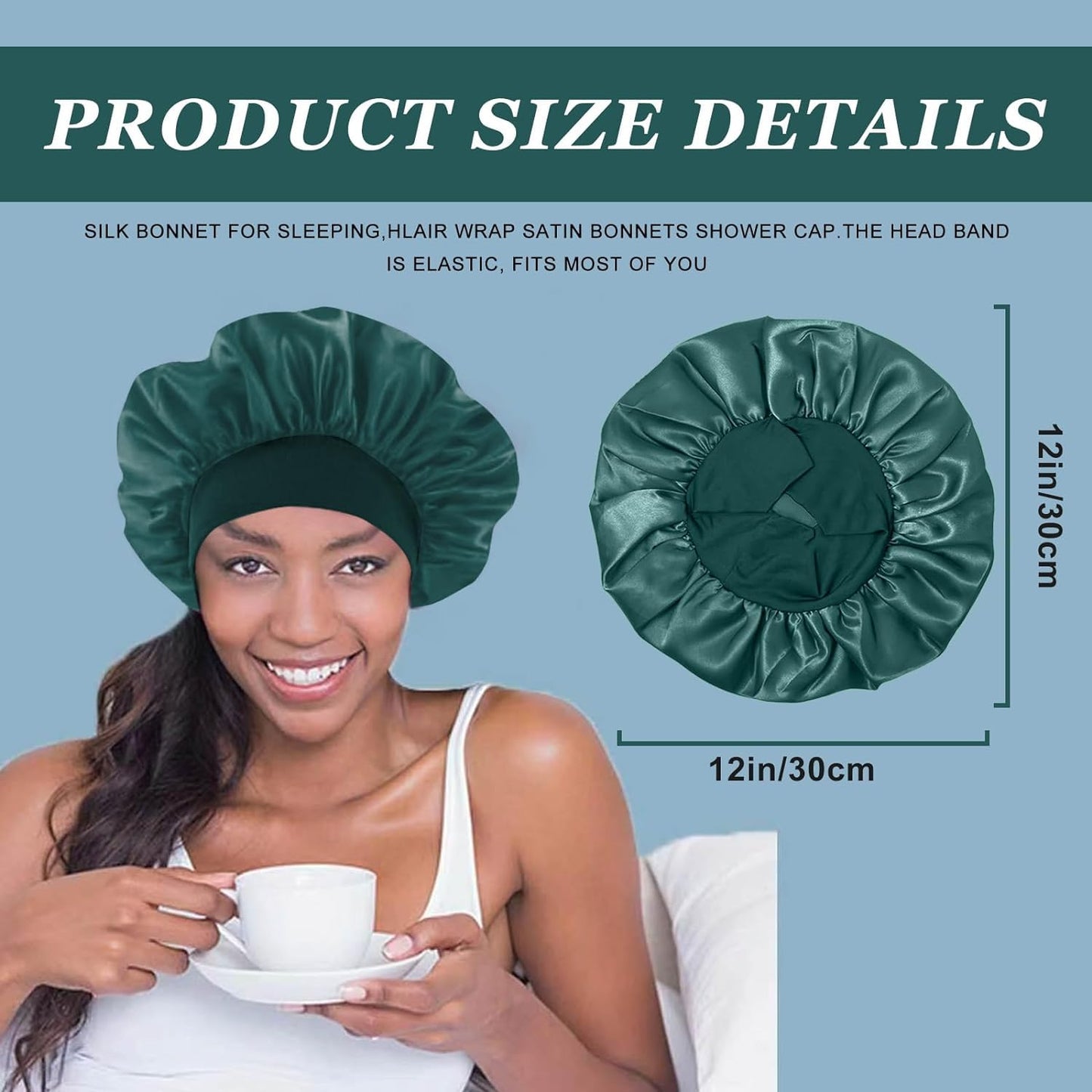 4PCS Silk Satin Bonnets for Black Women & Men - Elastic Wide Band Hair Wrap Cap for Curly Hair - Shower Cap for Sleeping (Black, Peacock Blue, Pink Beauty and Personal Care FIRSTPELLA