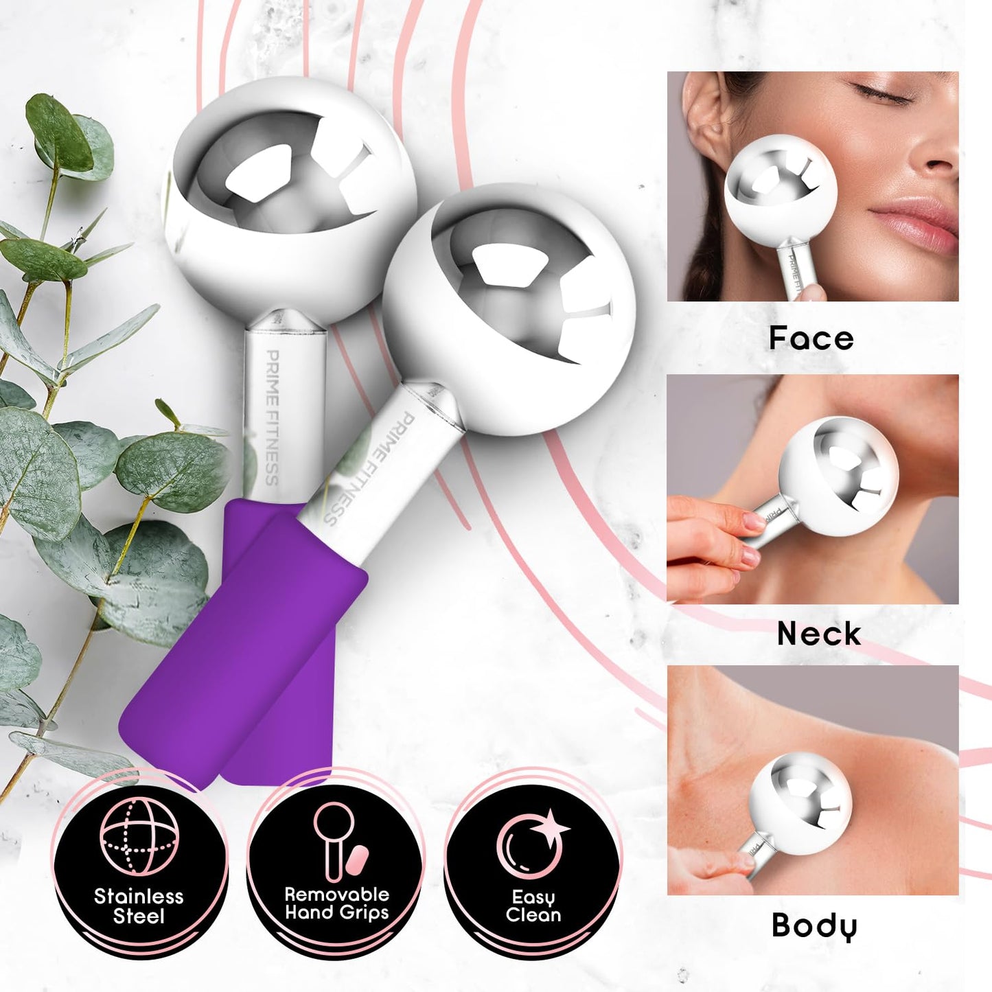 Ice Globes for Facials, Unbreakable Steel Cooling Roller, Cryo Sticks for Face, Massager for Face, Neck & Eyes, Skin Care for Dark Circles, Puffiness