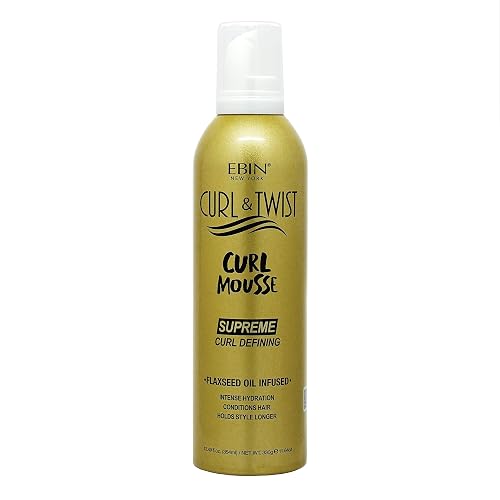 Curl & Twist Supreme Curl Defining Mousse 12.49 fl oz/354 ml - Flaxseed & Coconut Oil Infused Vitamin E Prevents Dryness Restores Vibrancy and Adds