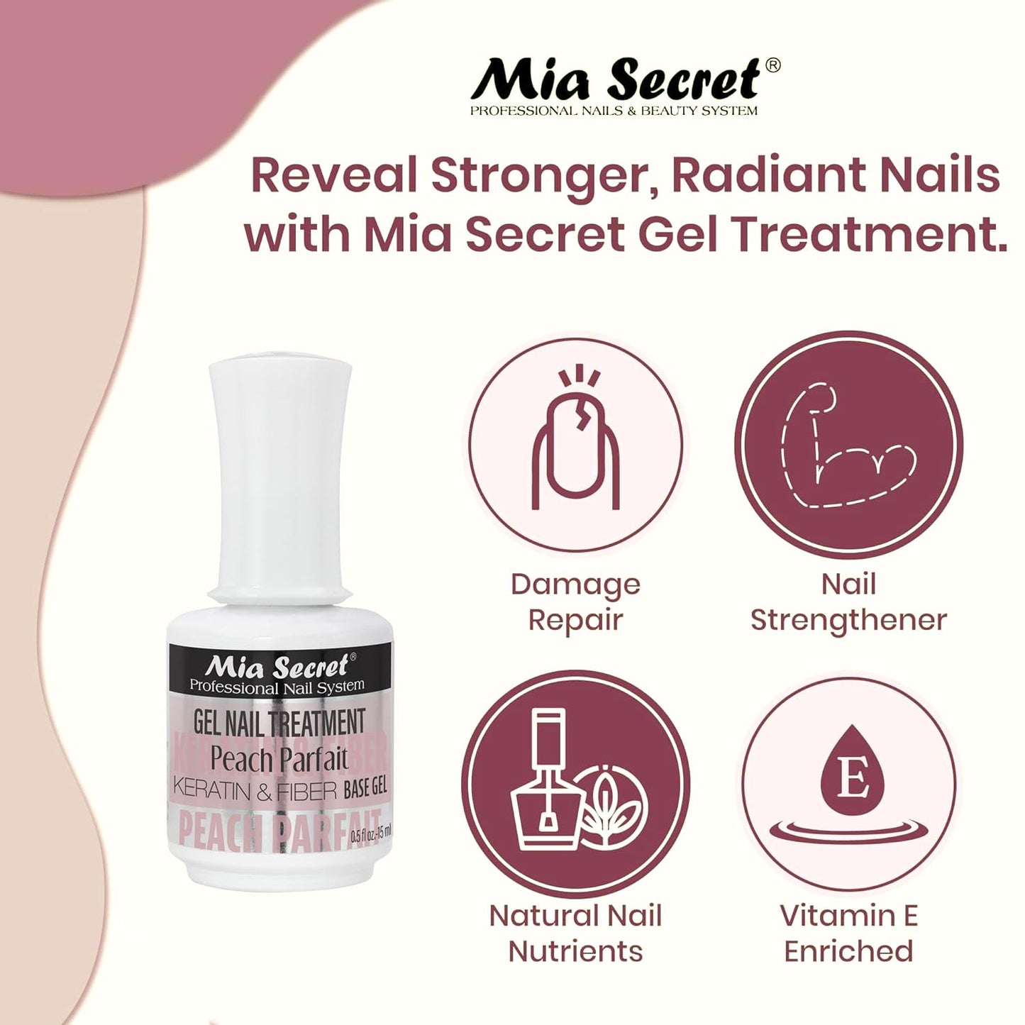 Mia Secret Professional Peach Parfait Scented Gel Nail Treatment Keratin Base & Top Gel 0.5 FLoz Beauty & Personal Care Mia Secret