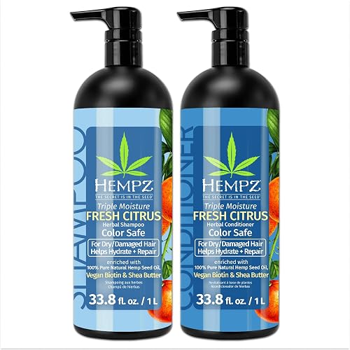 HEMPZ Hair Shampoo & Conditioner Set - Grapefruit & Peach Scent for Dry, Damaged and Color Treated Hair, Hydrating, Softening, Moisturizing