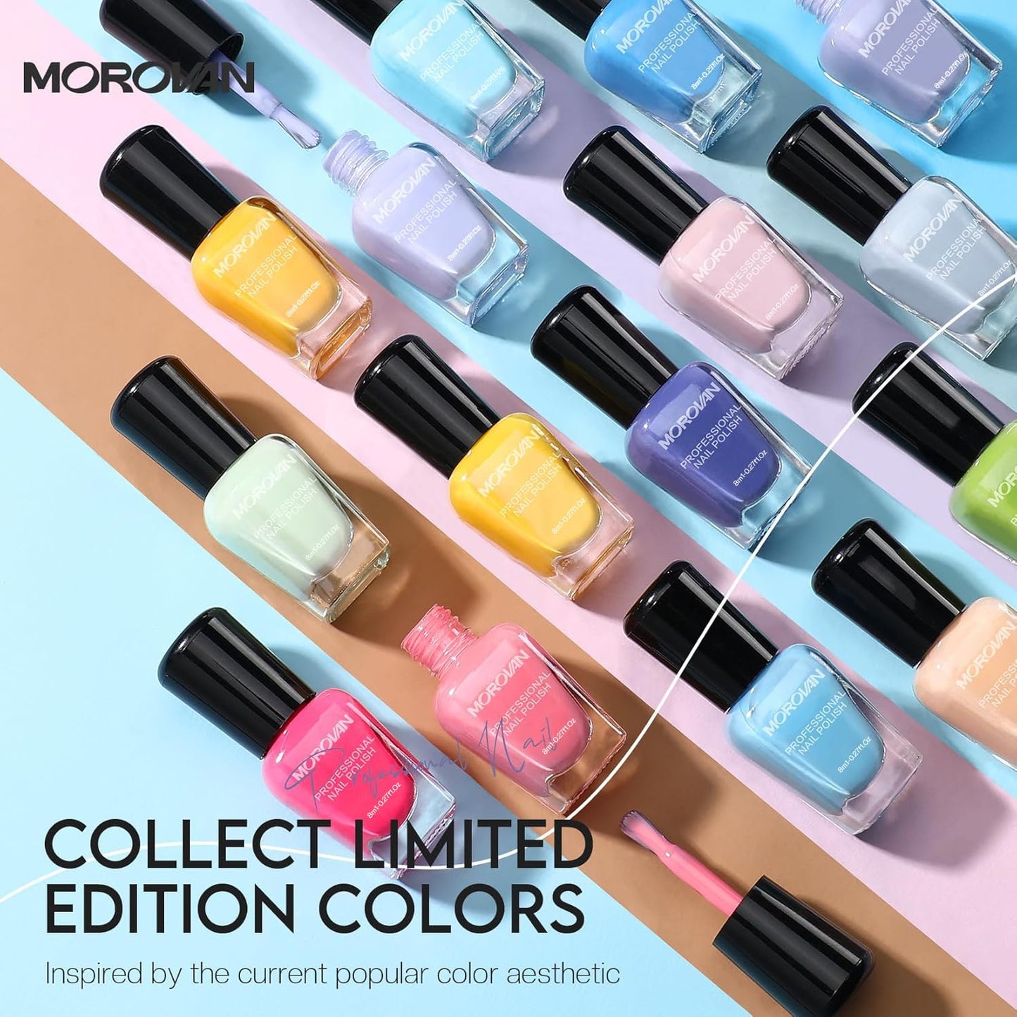 Morovan Pastel Nail Polish Set: Spring Macaron Air Dry 15 Bright Colors 0.27oz Summer Regular Fingernail Polish Bulk Nail Polish Kit Finger Nail Beauty and Personal Care Morovan