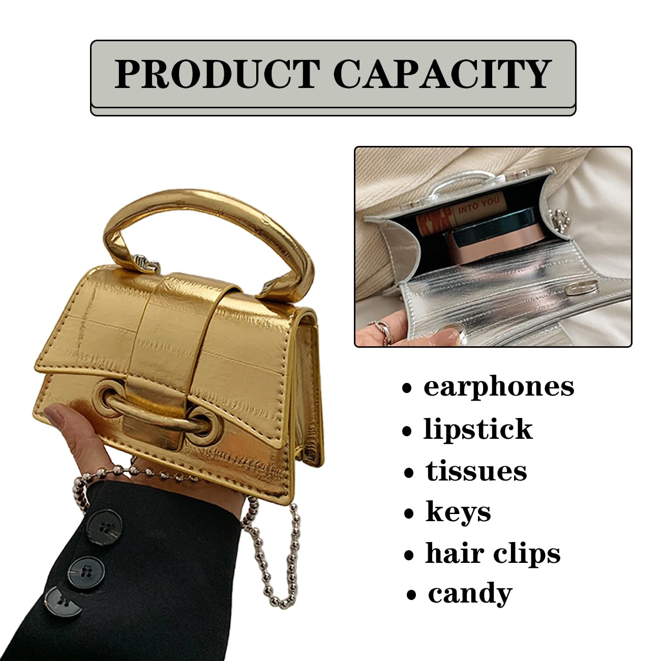 Mini Crossbody Bags Women's Y2K Purses Top Handle Crossbody Bag Clutch Shoulder Handbag for Cocktail Gold